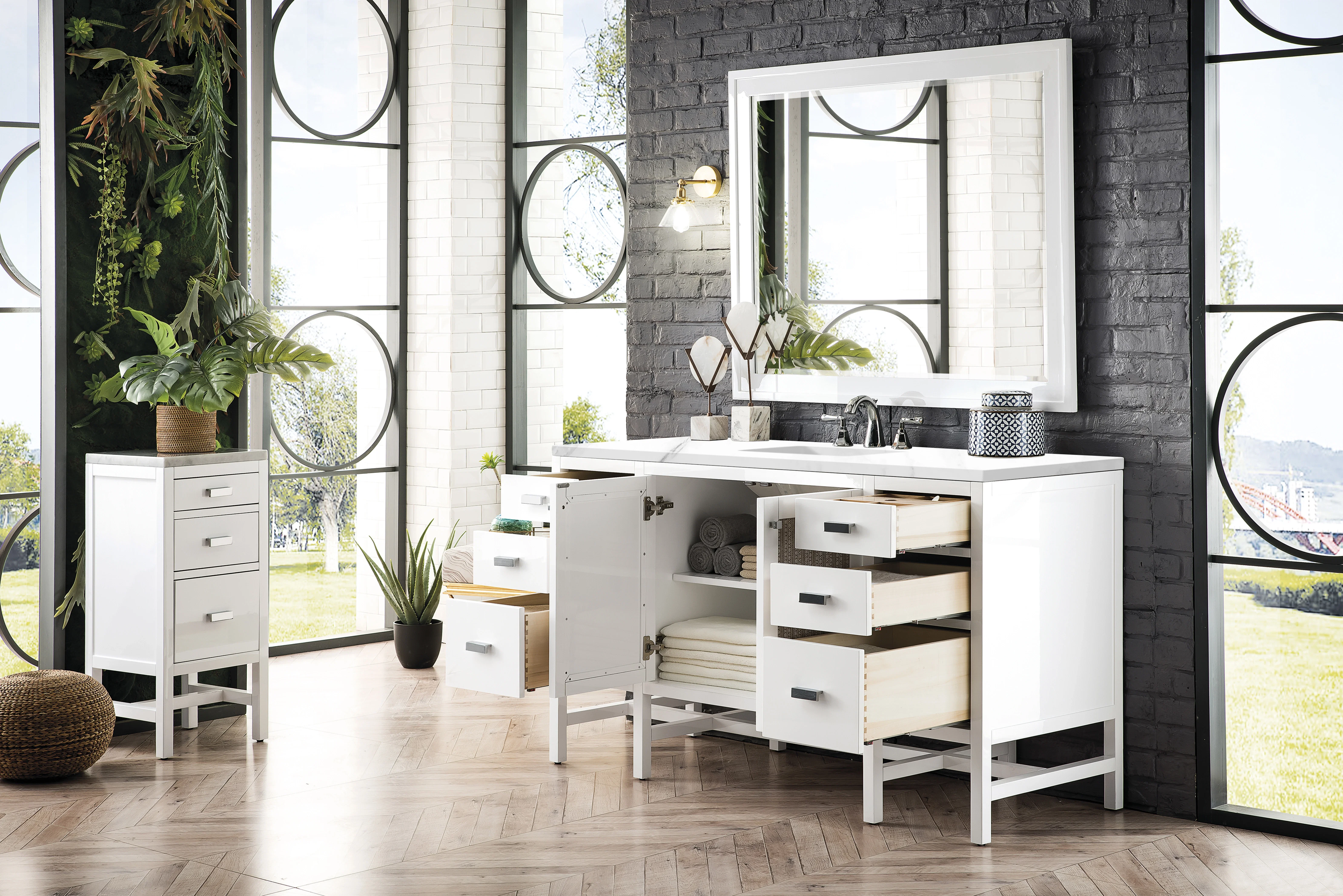 Addison 60" Single Vanity, Glossy White w/ 3 CM Carrara White Top