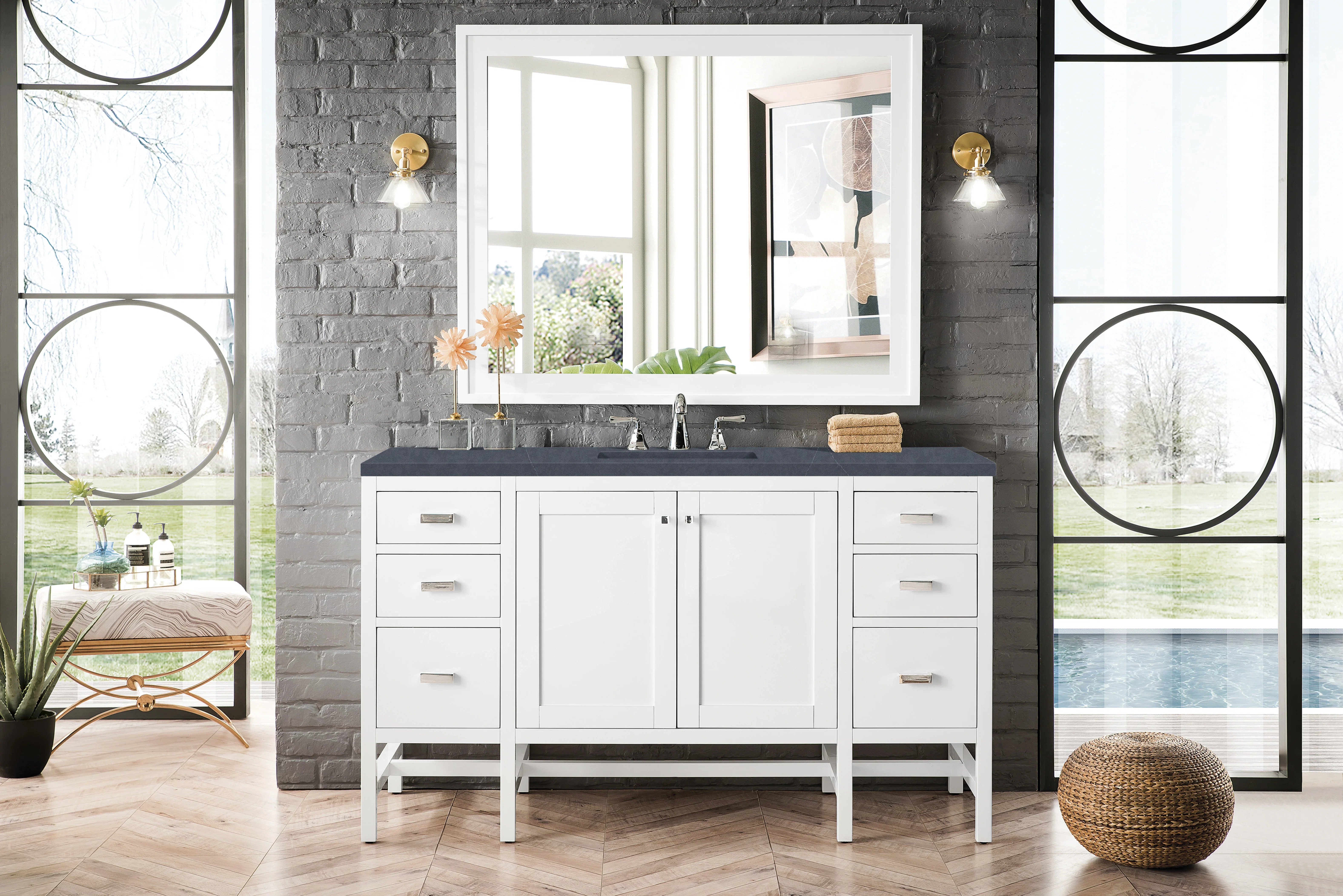 Addison 60" Single Vanity, Glossy White w/ 3 CM Charcoal Soapstone Silestone Top