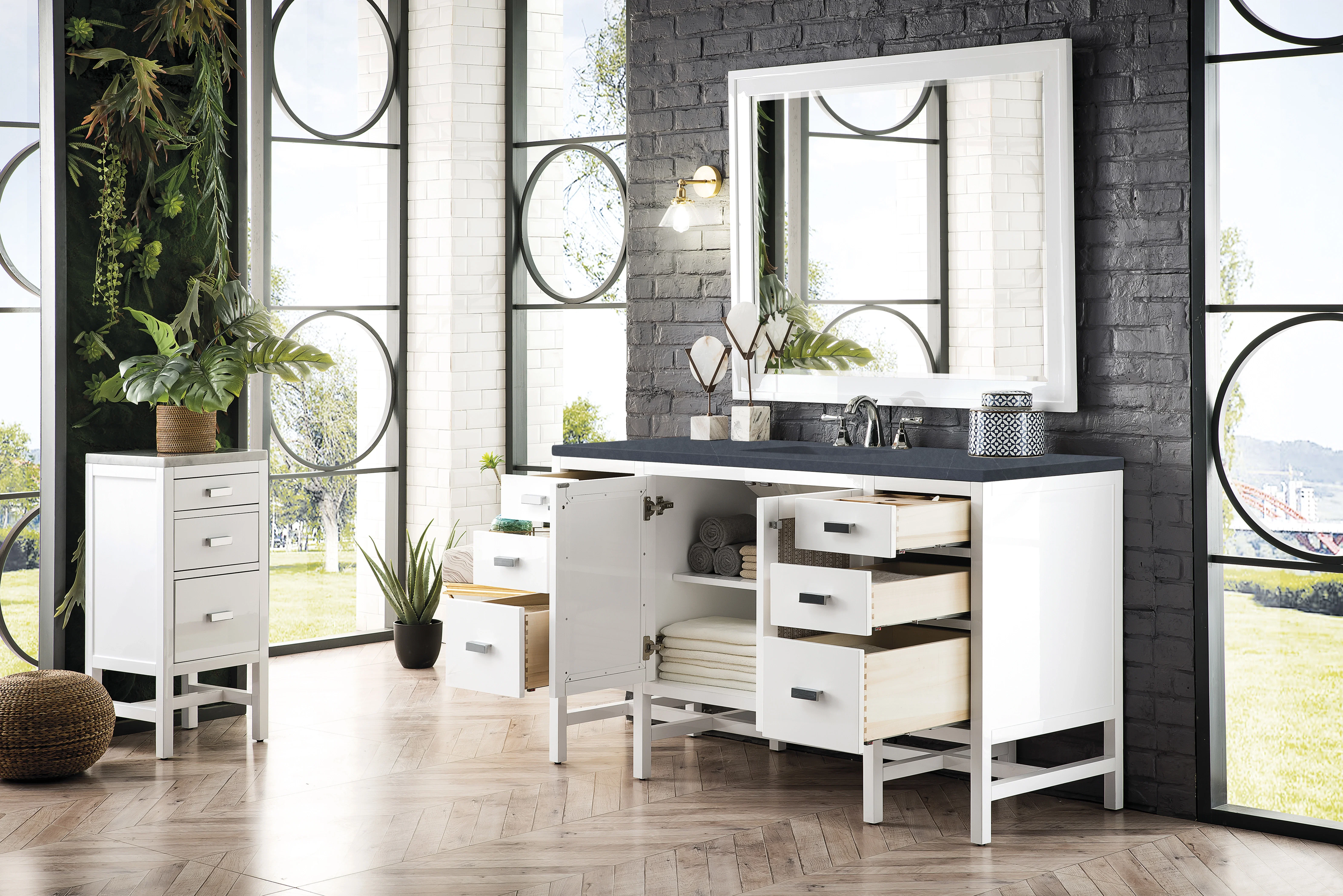 Addison 60" Single Vanity, Glossy White w/ 3 CM Charcoal Soapstone Silestone Top