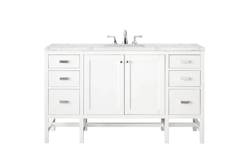 Addison 60" Single Vanity, Glossy White w/ 3 CM Eternal Jasmine Pearl Silestone Top