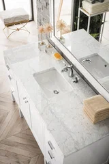 Addison 60" Single Vanity, Glossy White w/ 3 CM Eternal Jasmine Pearl Silestone Top