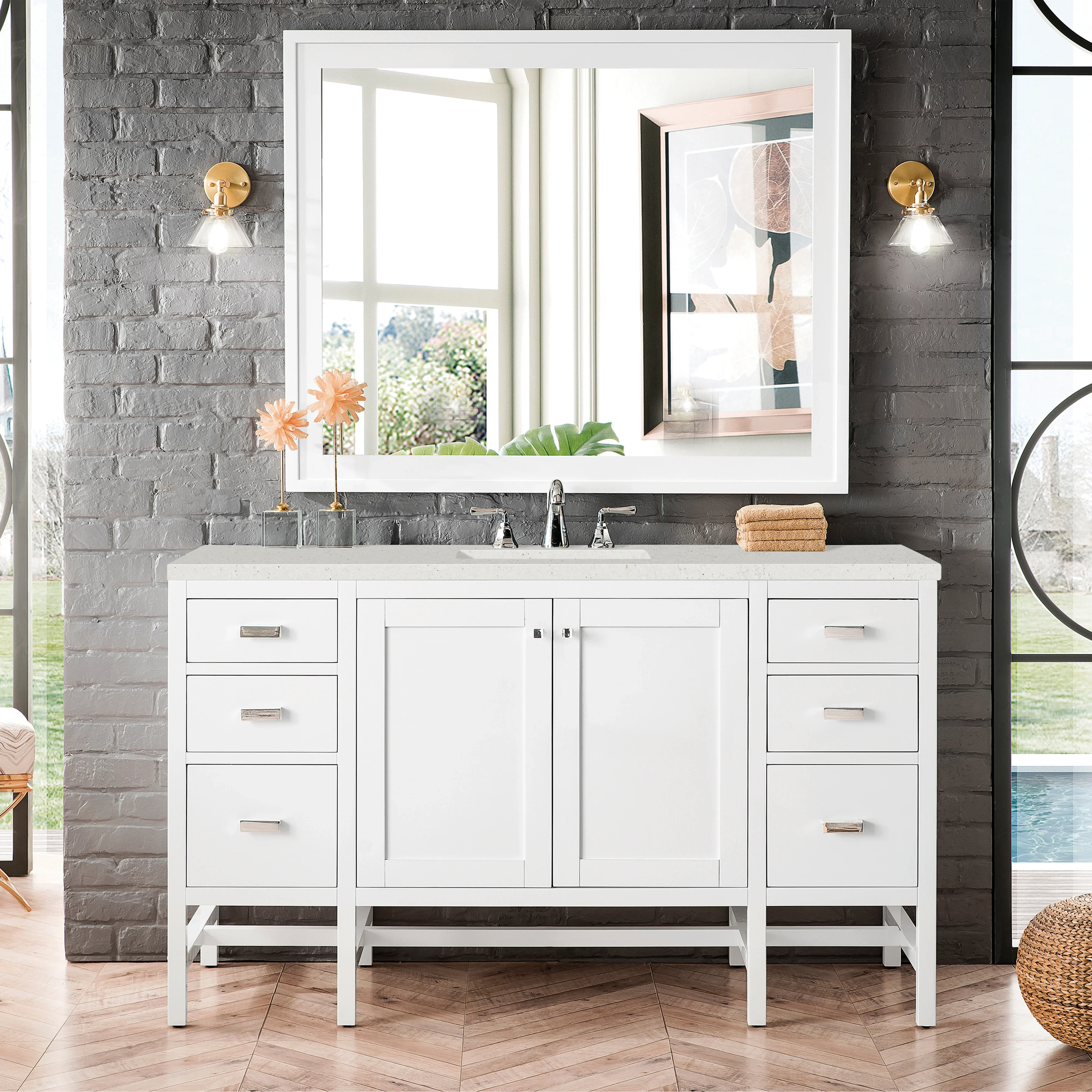 Addison 60" Single Vanity, Glossy White w/ 3 CM Lime Delight Silestone Top