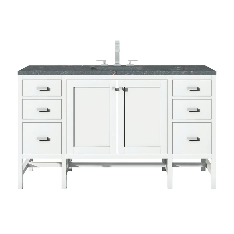 Addison 60" Single Vanity, Glossy White w/ 3 CM Parisien Bleu Silestone Top