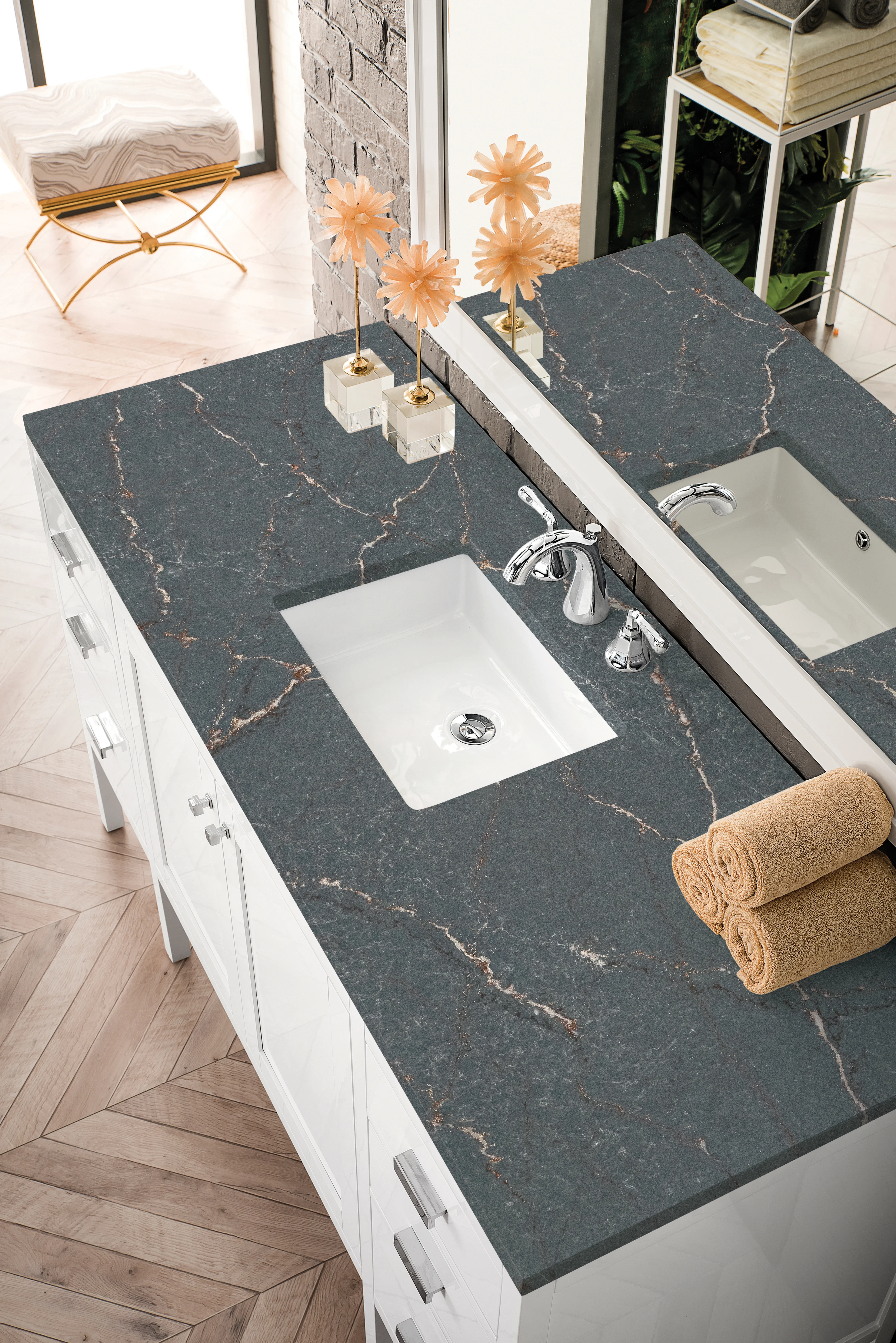 Addison 60" Single Vanity, Glossy White w/ 3 CM Parisien Bleu Silestone Top