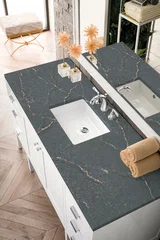 Addison 60" Single Vanity, Glossy White w/ 3 CM Parisien Bleu Silestone Top