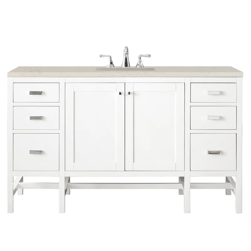 Addison 60" Single Vanity, Glossy White, w/ 3 CM Siberian Silestone Top