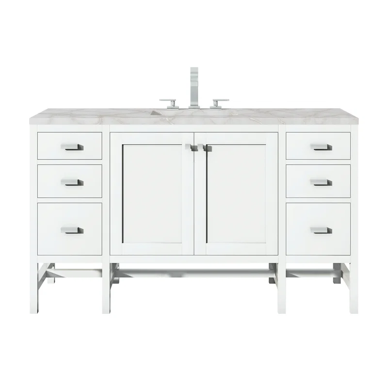 Addison 60" Single Vanity, Glossy White w/ 3 CM Victorian Silver Silestone Top