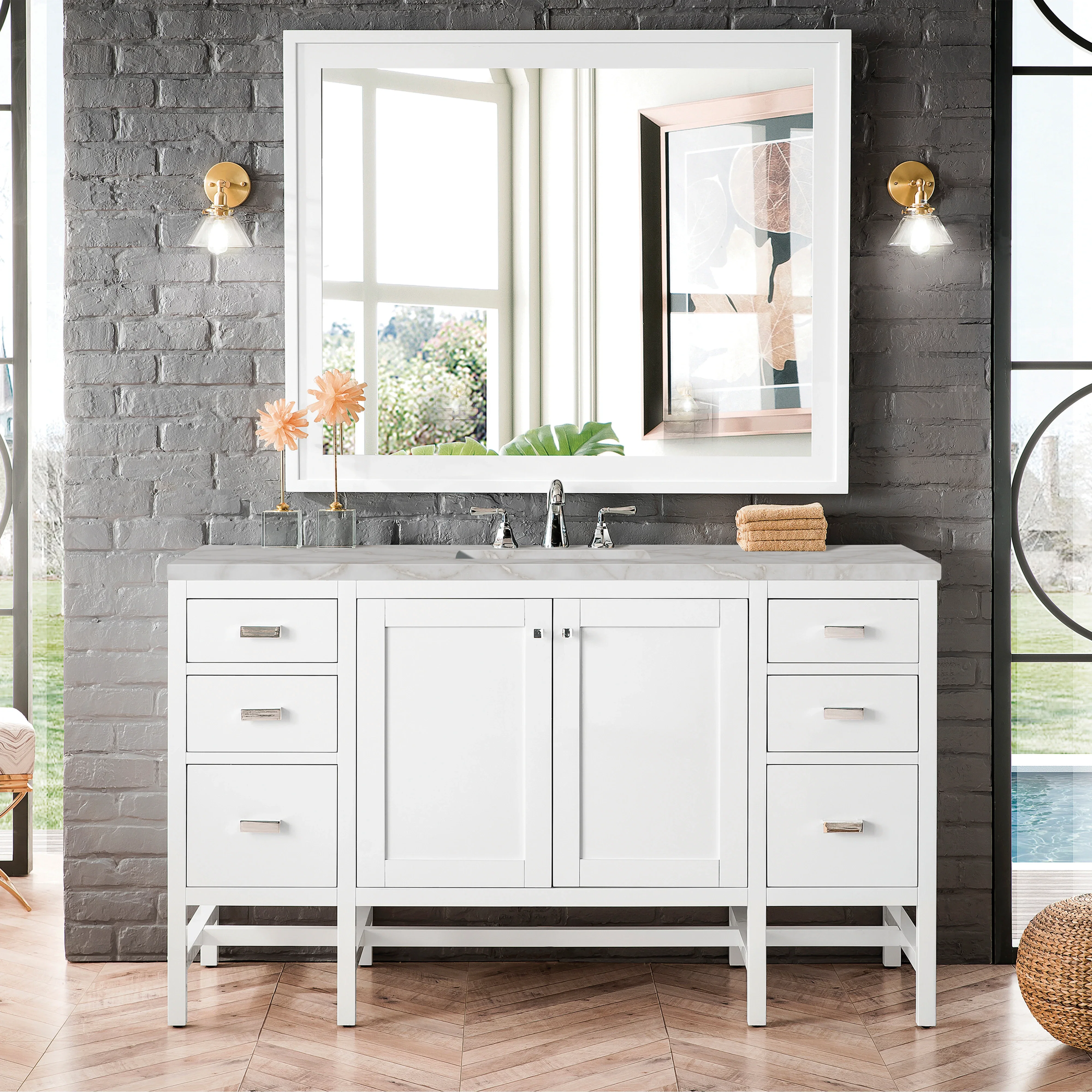 Addison 60" Single Vanity, Glossy White w/ 3 CM Victorian Silver Silestone Top