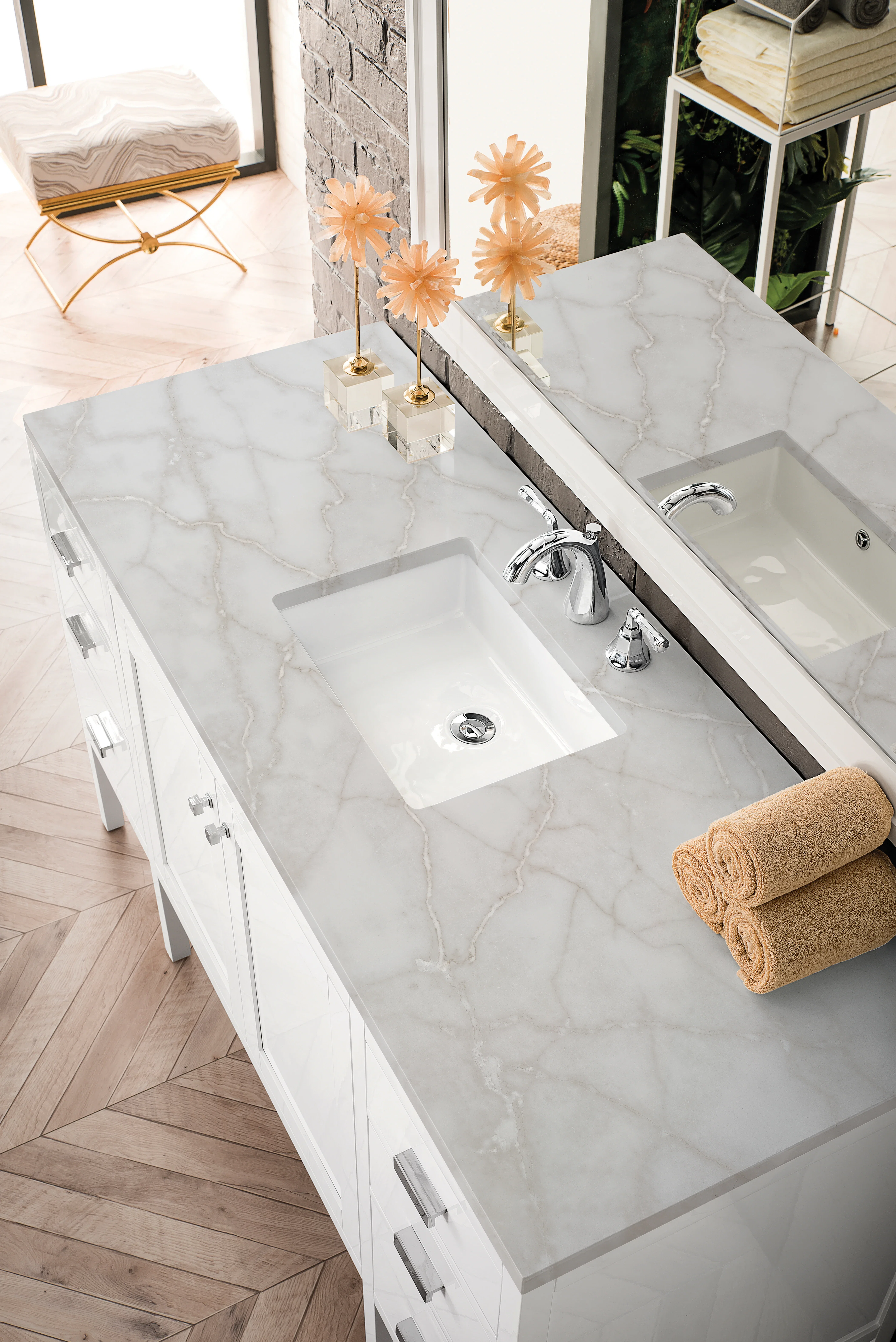 Addison 60" Single Vanity, Glossy White w/ 3 CM Victorian Silver Silestone Top