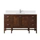 Addison 60" Single Vanity, Mid-Century Acacia w/ Single Hole 3 CM White Zeus Silestone Top & Backsplash