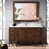 Addison 60" Single Vanity, Mid-Century Acacia w/ Single Hole 3 CM White Zeus Silestone Top & Backsplash