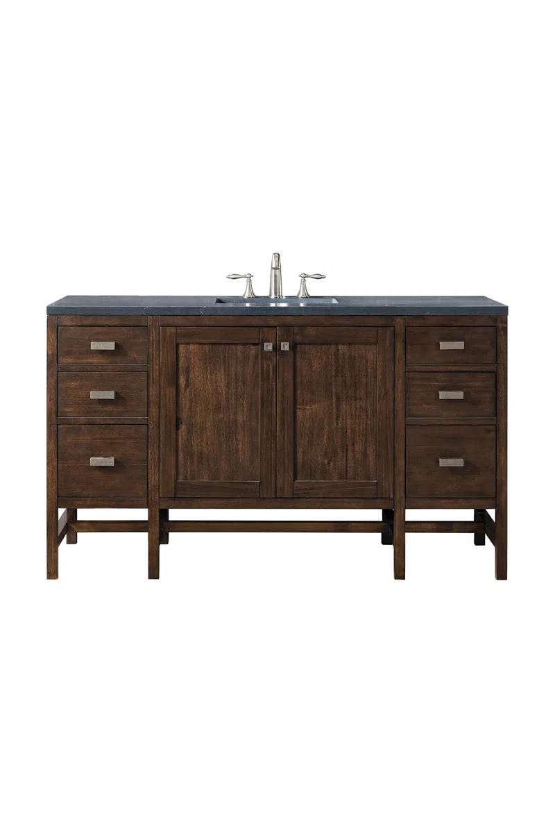 Addison 60" Single Vanity, Mid-Century Acacia w/ 3 CM Charcoal Soapstone Silestone Top