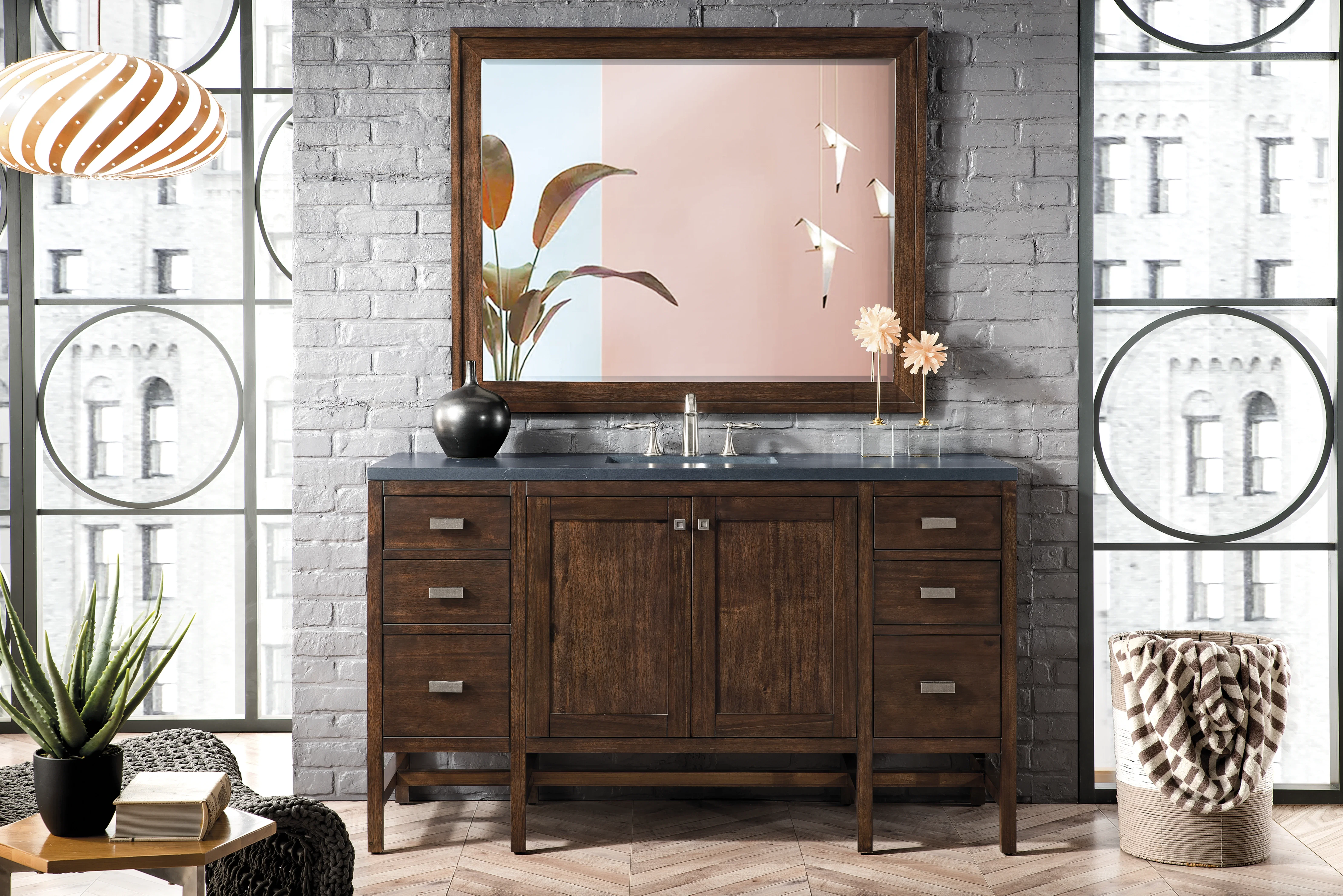 Addison 60" Single Vanity, Mid-Century Acacia w/ 3 CM Charcoal Soapstone Silestone Top