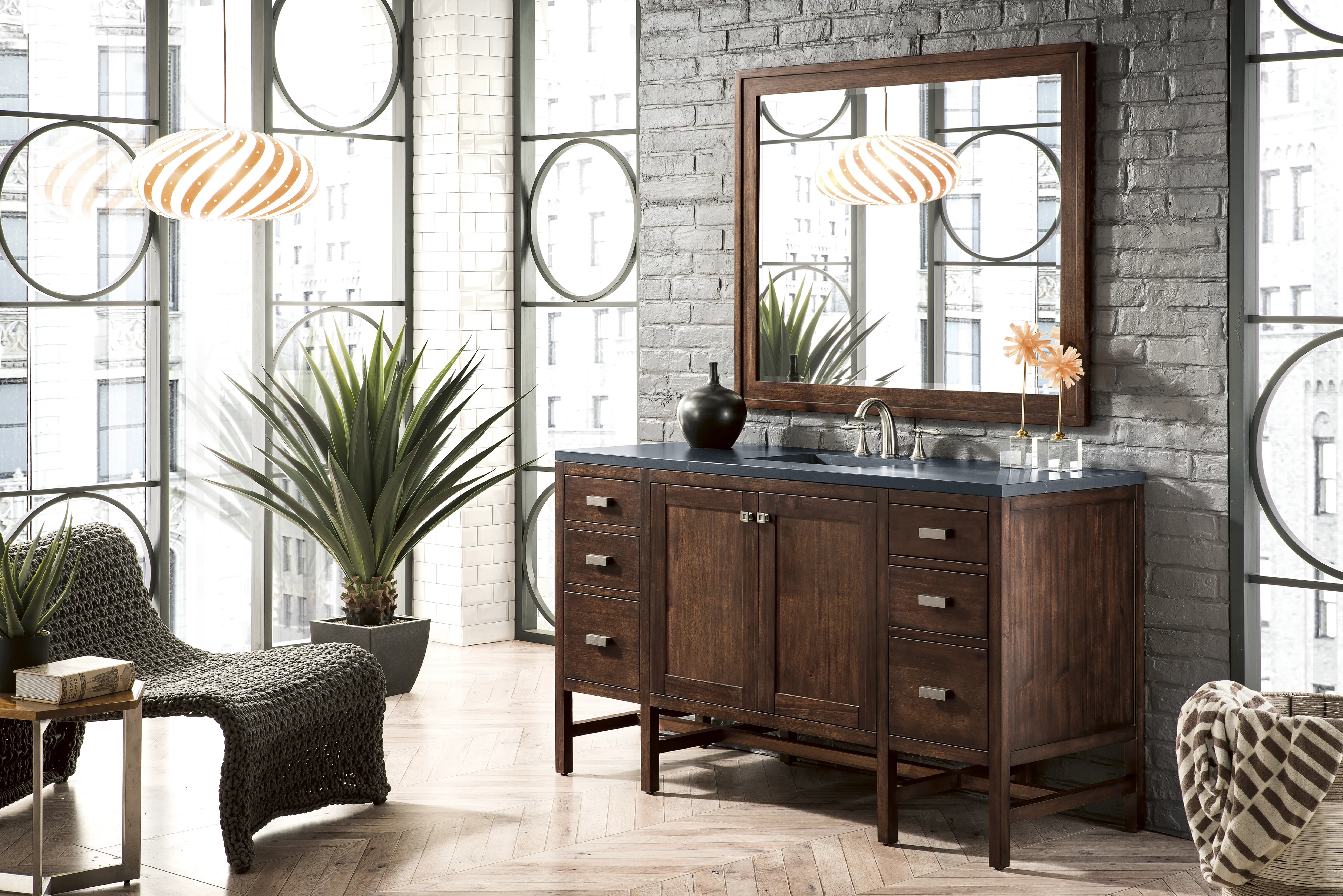 Addison 60" Single Vanity, Mid-Century Acacia w/ 3 CM Charcoal Soapstone Silestone Top