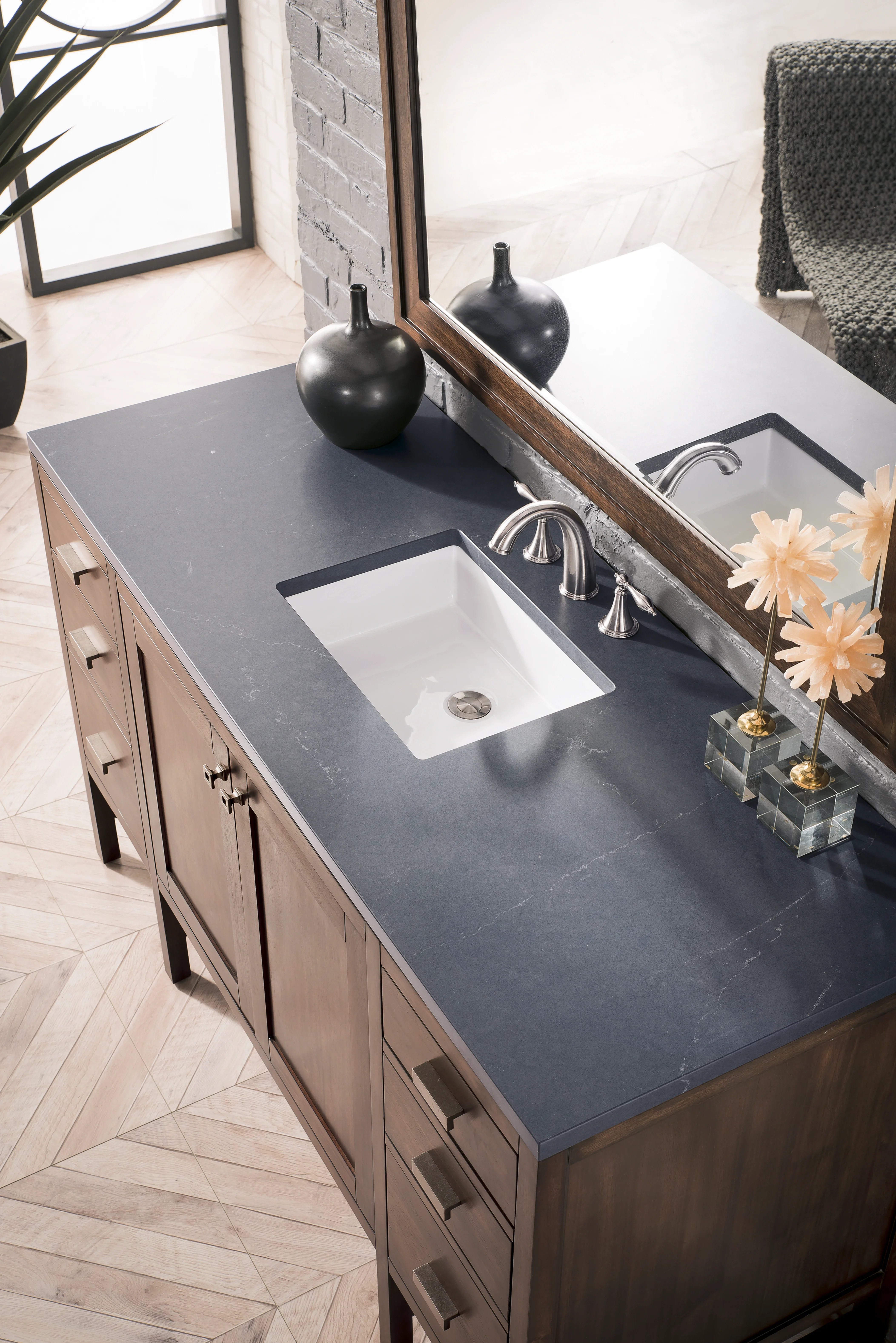 Addison 60" Single Vanity, Mid-Century Acacia w/ 3 CM Charcoal Soapstone Silestone Top
