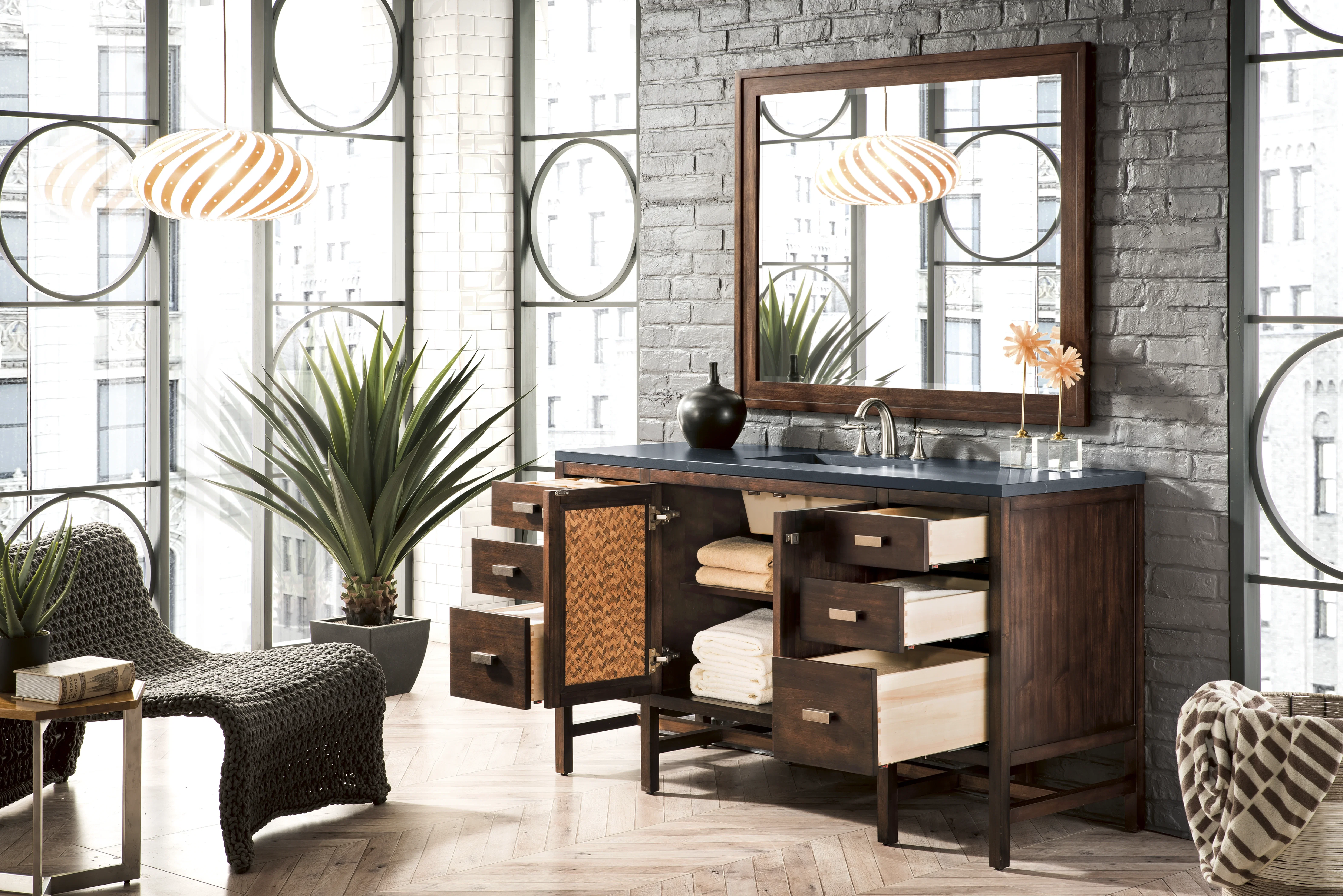 Addison 60" Single Vanity, Mid-Century Acacia w/ 3 CM Charcoal Soapstone Silestone Top