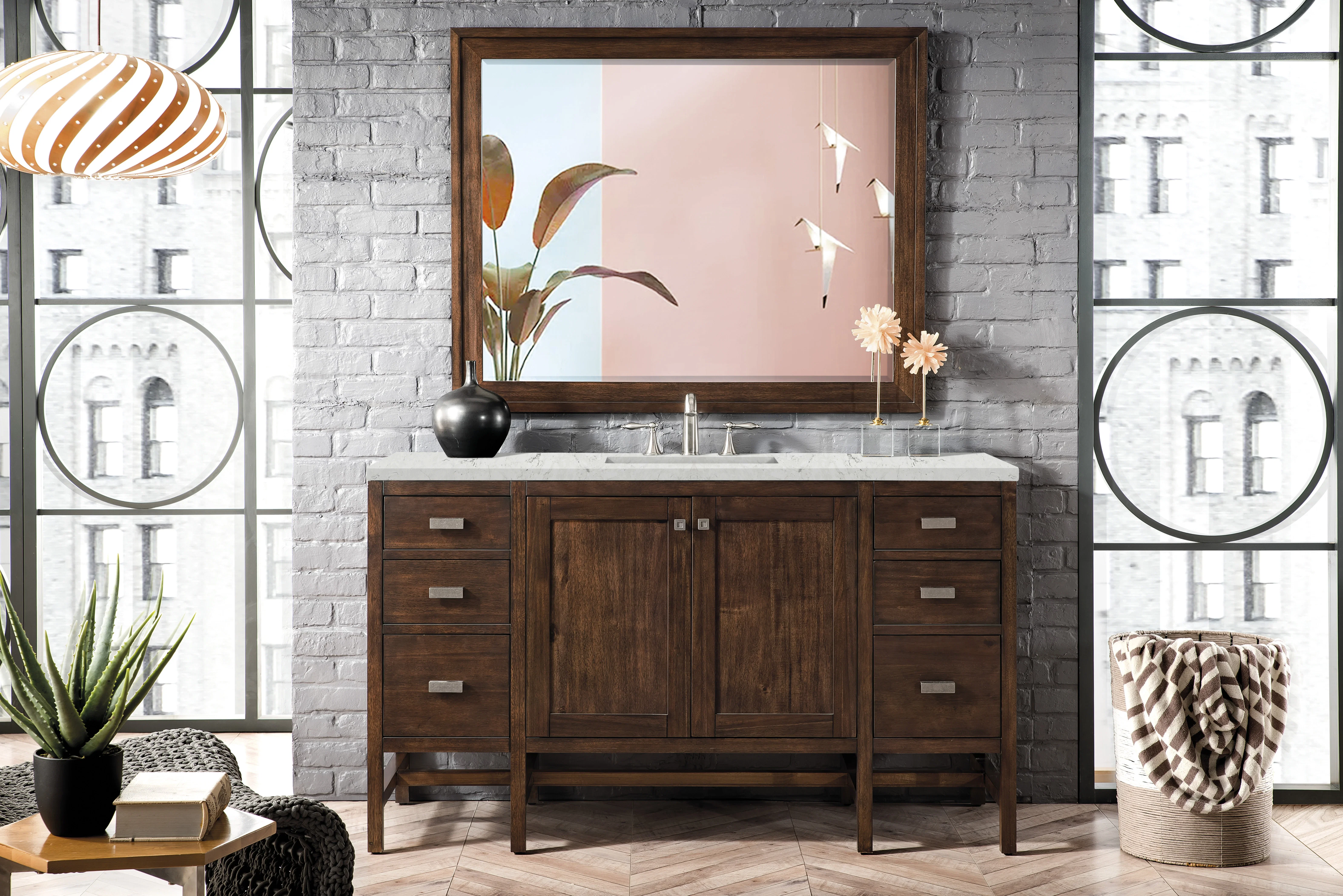 Addison 60" Single Vanity, Mid-Century Acacia w/ 3 CM Eternal Jasmine Pearl Silestone Top