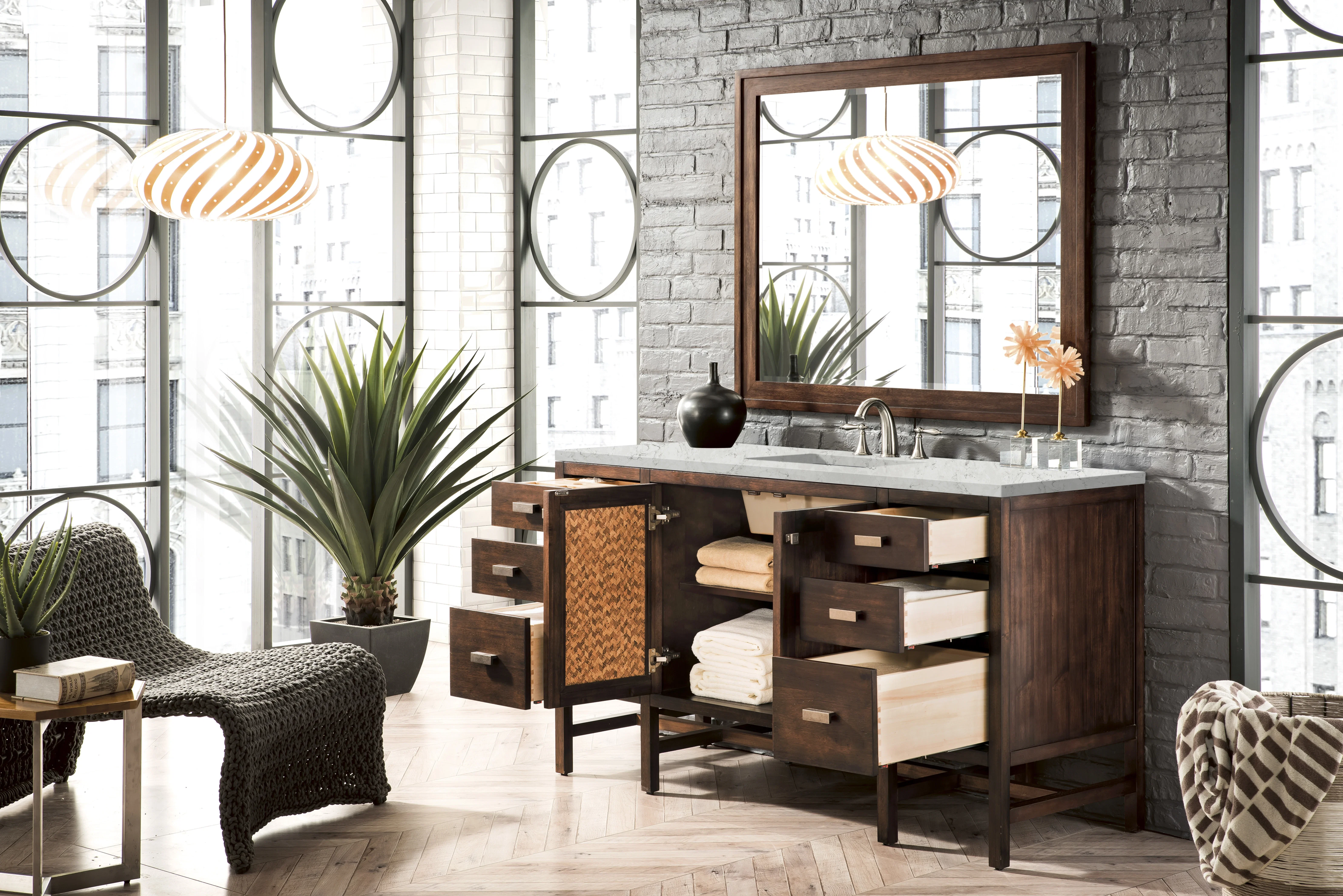 Addison 60" Single Vanity, Mid-Century Acacia w/ 3 CM Eternal Jasmine Pearl Silestone Top