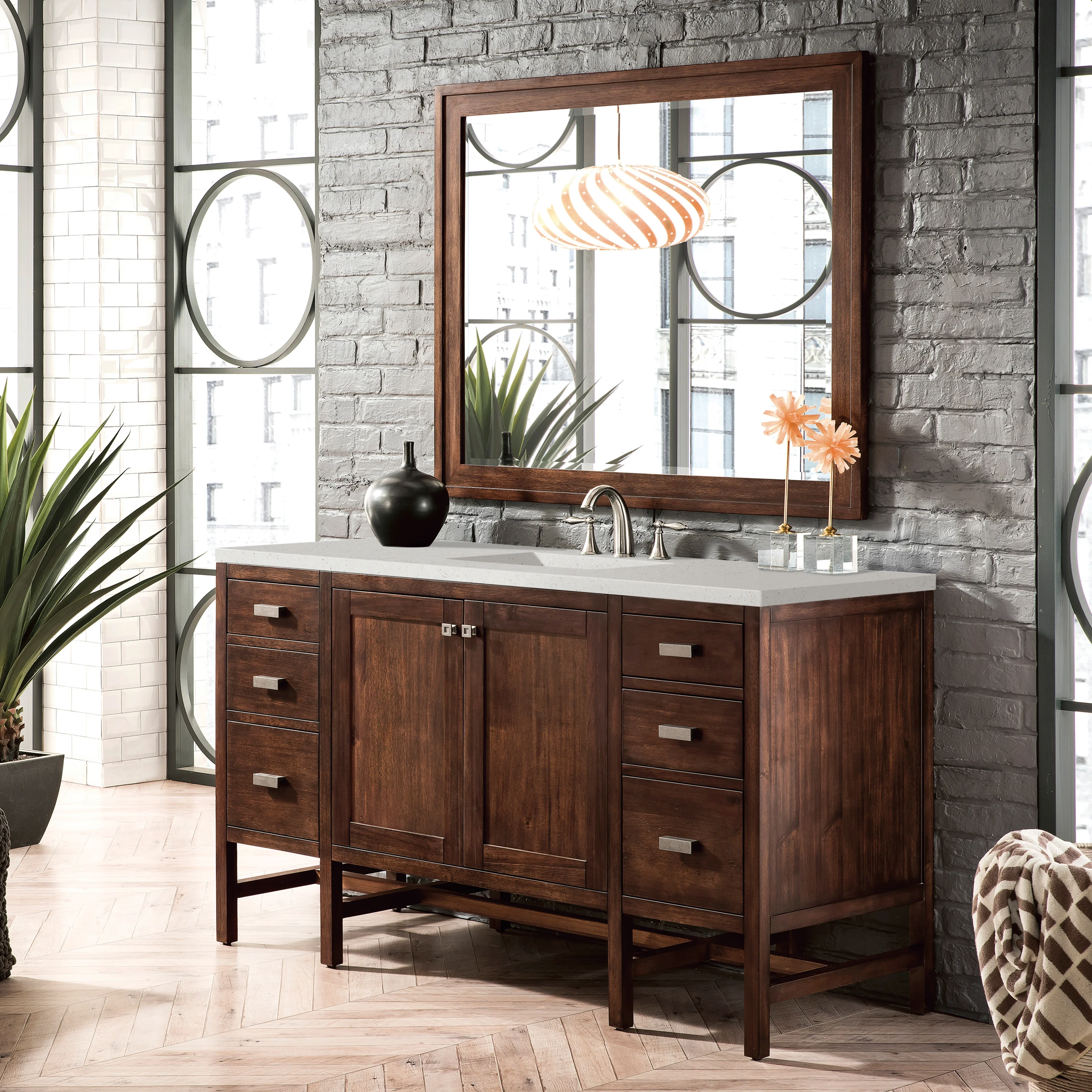 Addison 60" Single Vanity, Mid-Century Acacia w/ 3 CM Lime Delight Silestone Top
