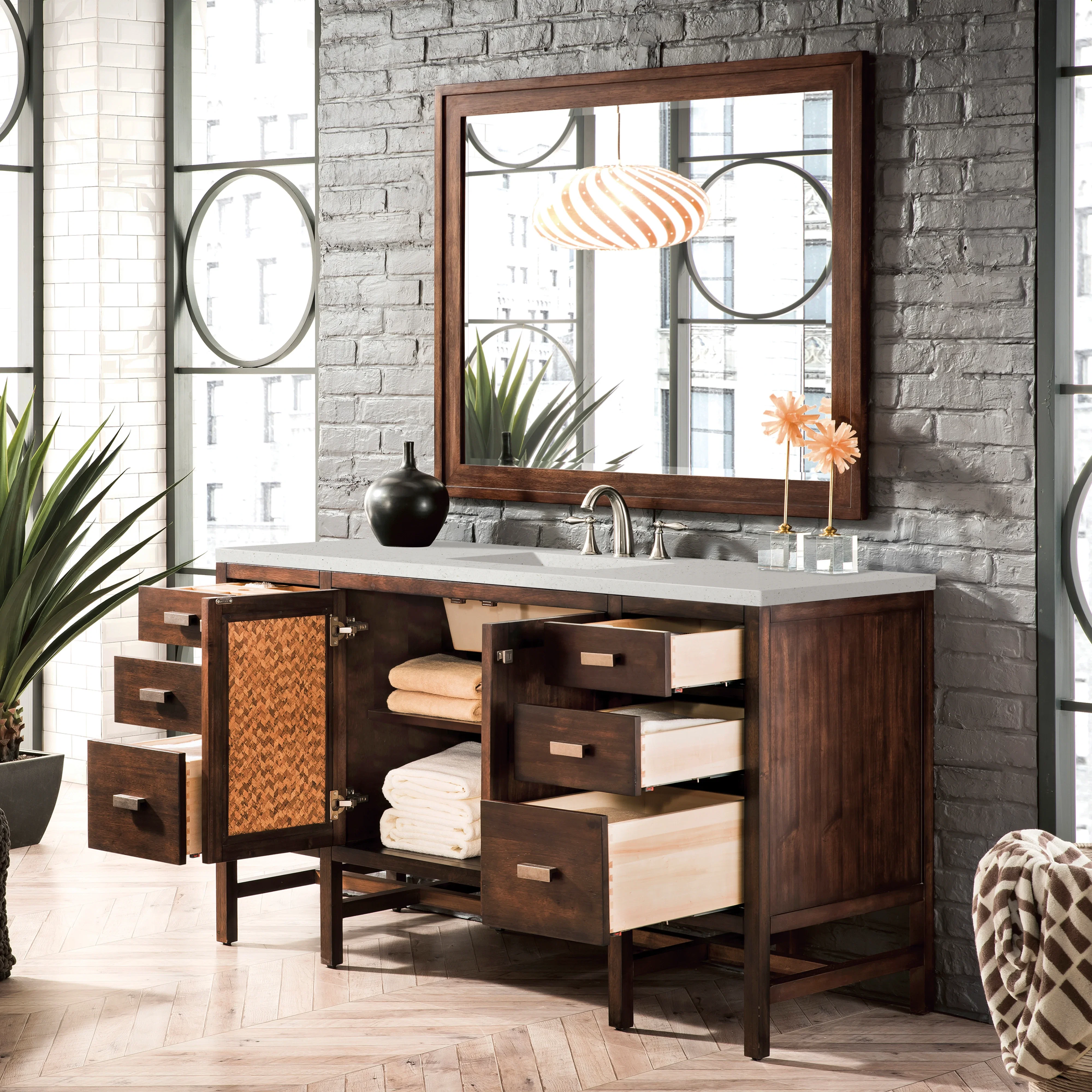 Addison 60" Single Vanity, Mid-Century Acacia w/ 3 CM Lime Delight Silestone Top