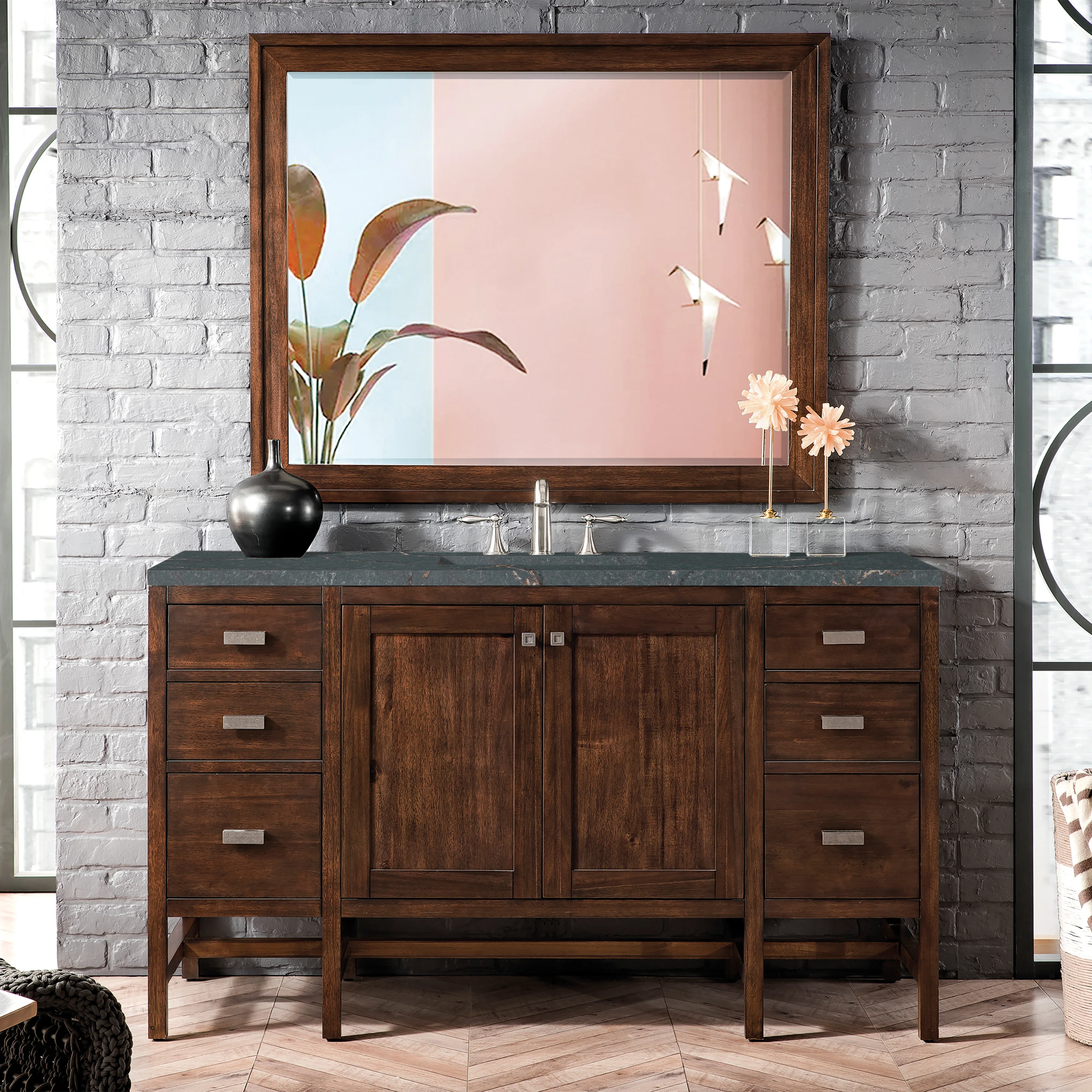 Addison 60" Single Vanity, Mid-Century Acacia w/ 3 CM Parisien Bleu Silestone Top