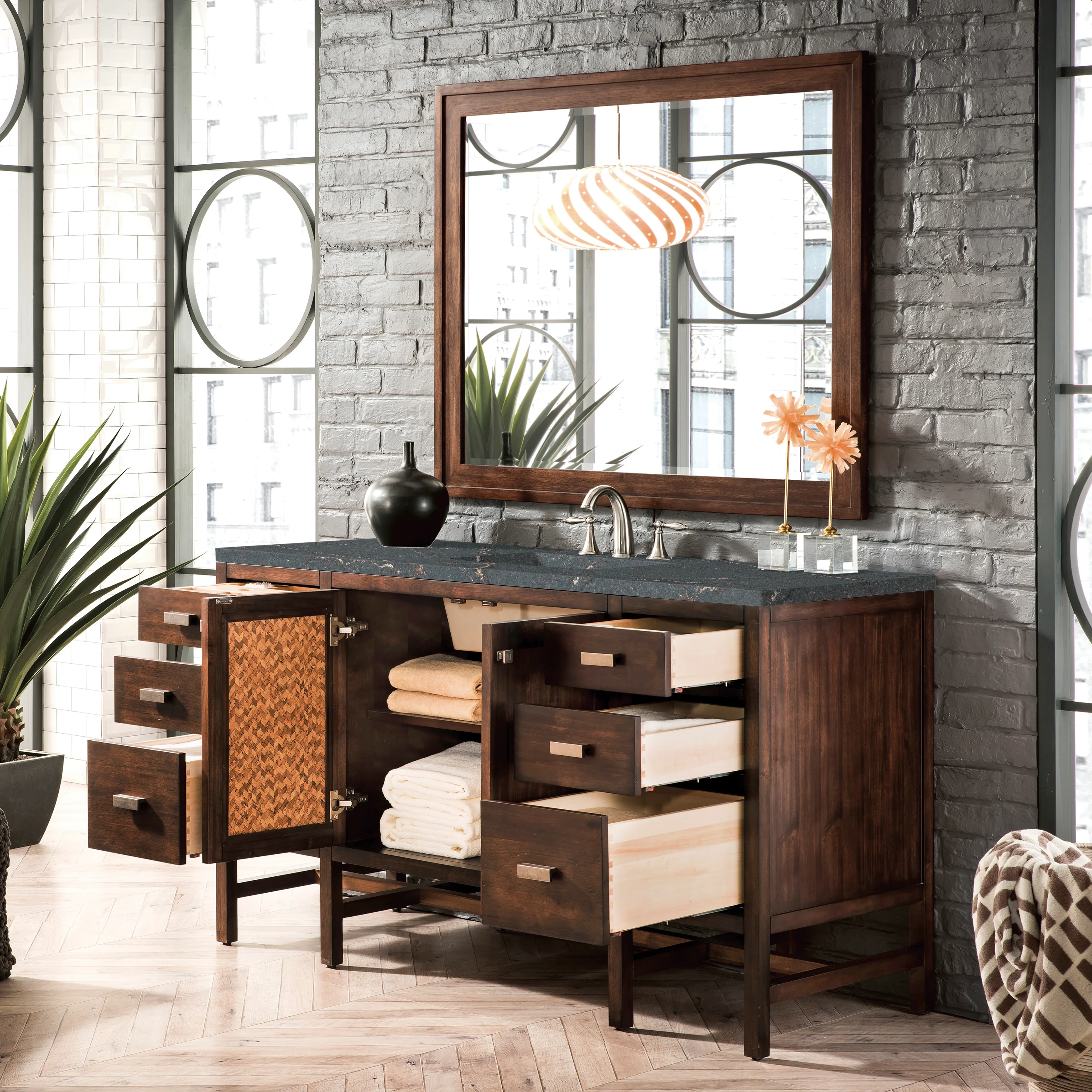 Addison 60" Single Vanity, Mid-Century Acacia w/ 3 CM Parisien Bleu Silestone Top