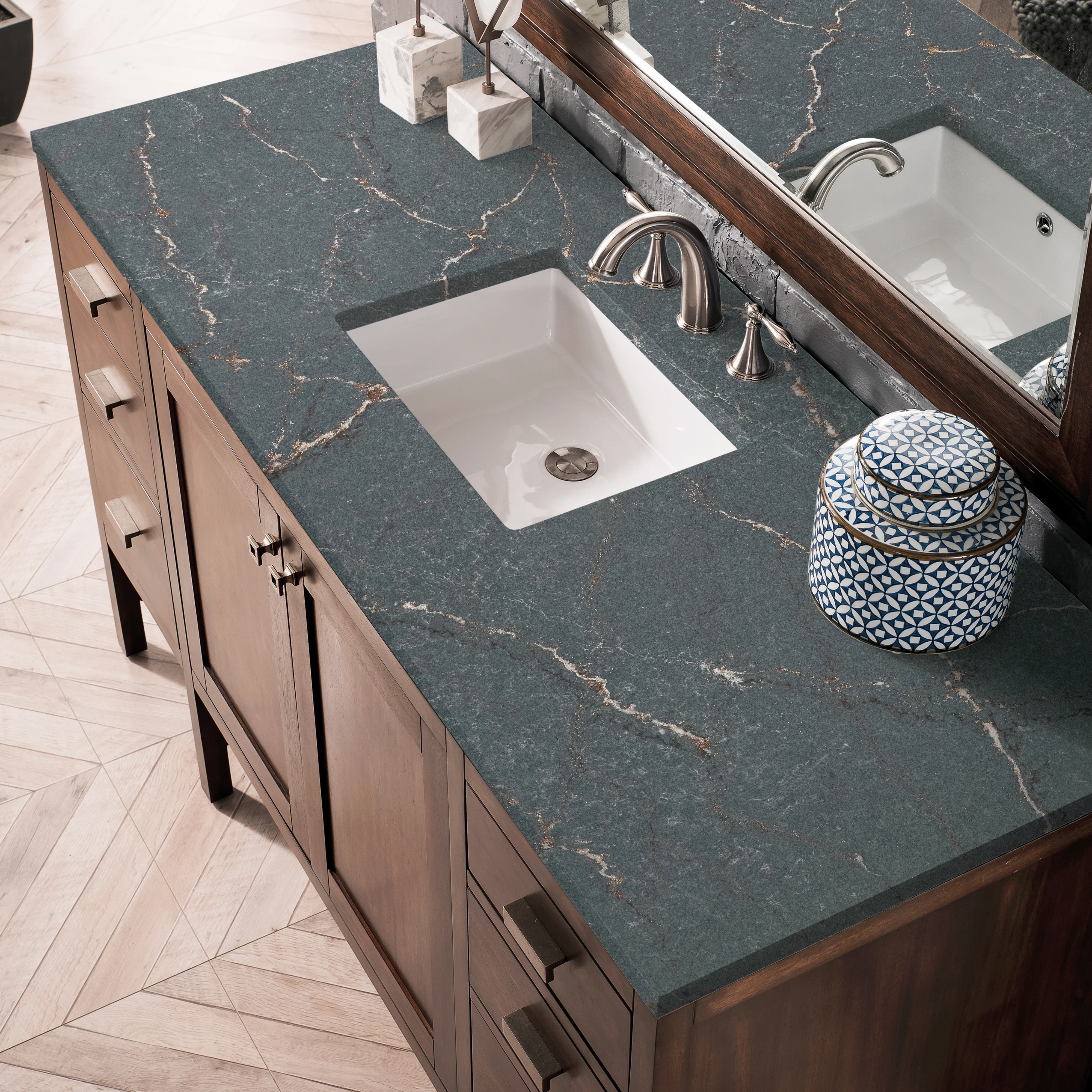 Addison 60" Single Vanity, Mid-Century Acacia w/ 3 CM Parisien Bleu Silestone Top