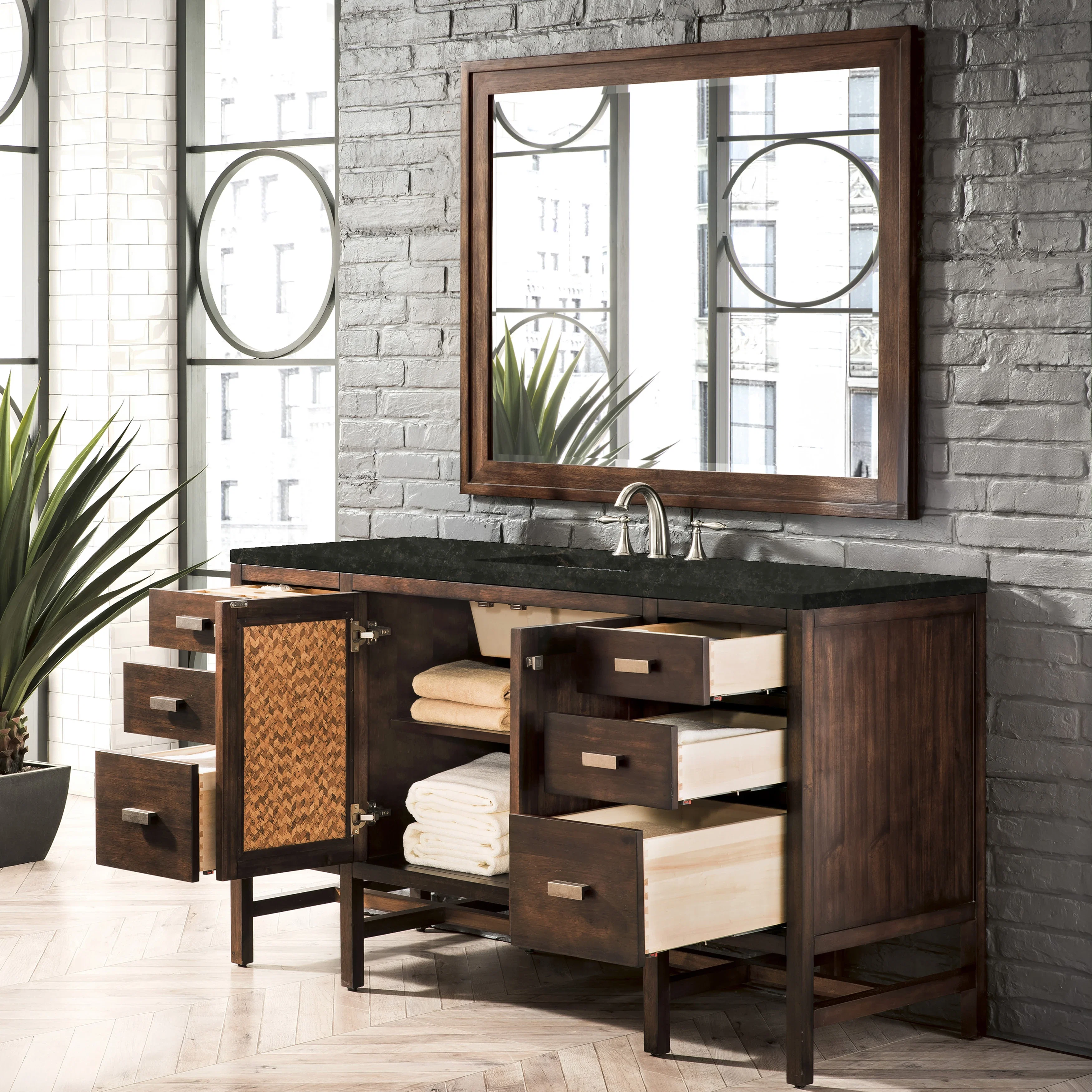 Addison 60" Single Vanity, Mid-Century Acacia, w/ 3 CM Phantome Eclos Top