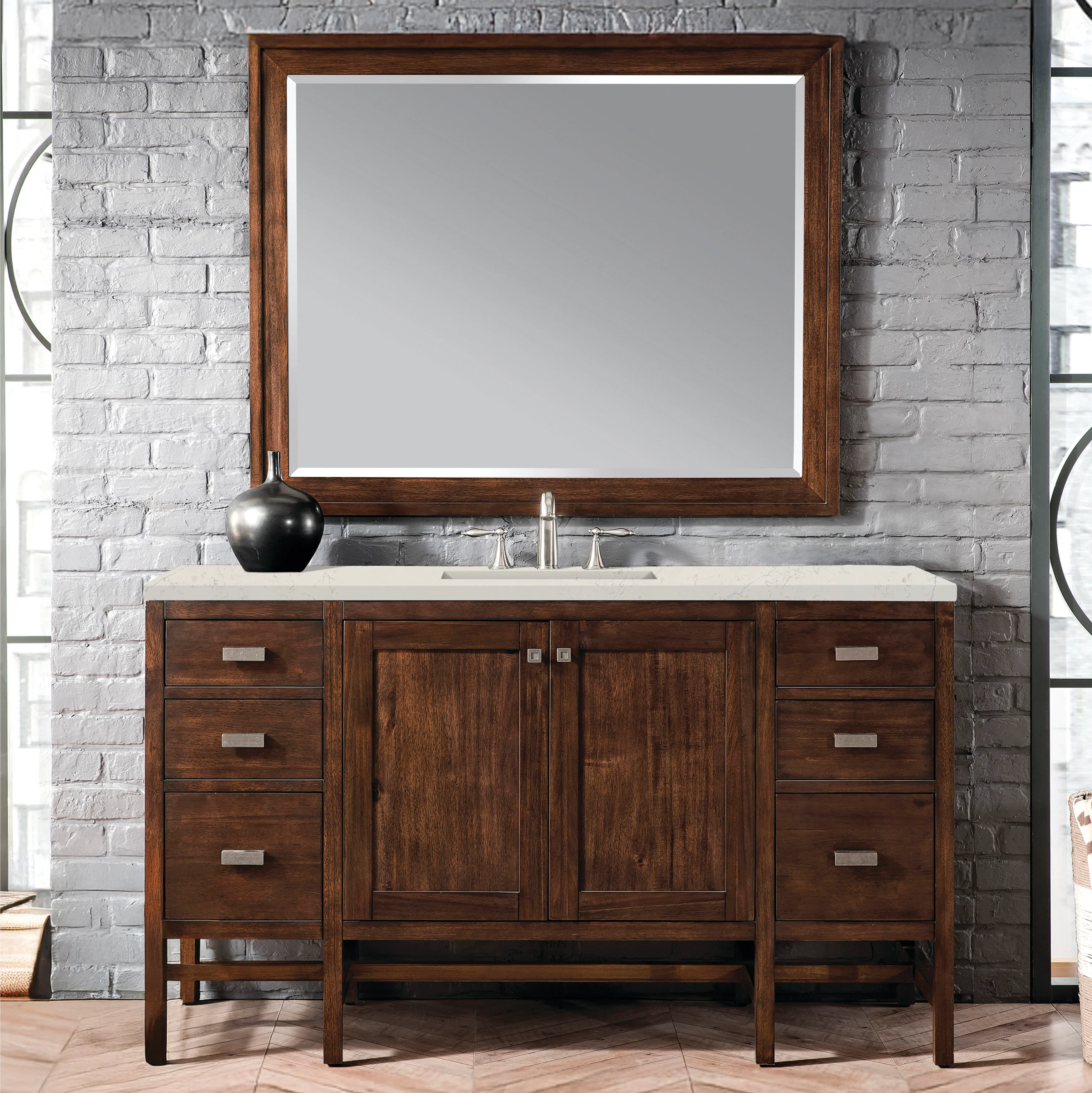 Addison 60" Single Vanity, Mid-Century Acacia, w/ 3 CM Siberian Silestone Top