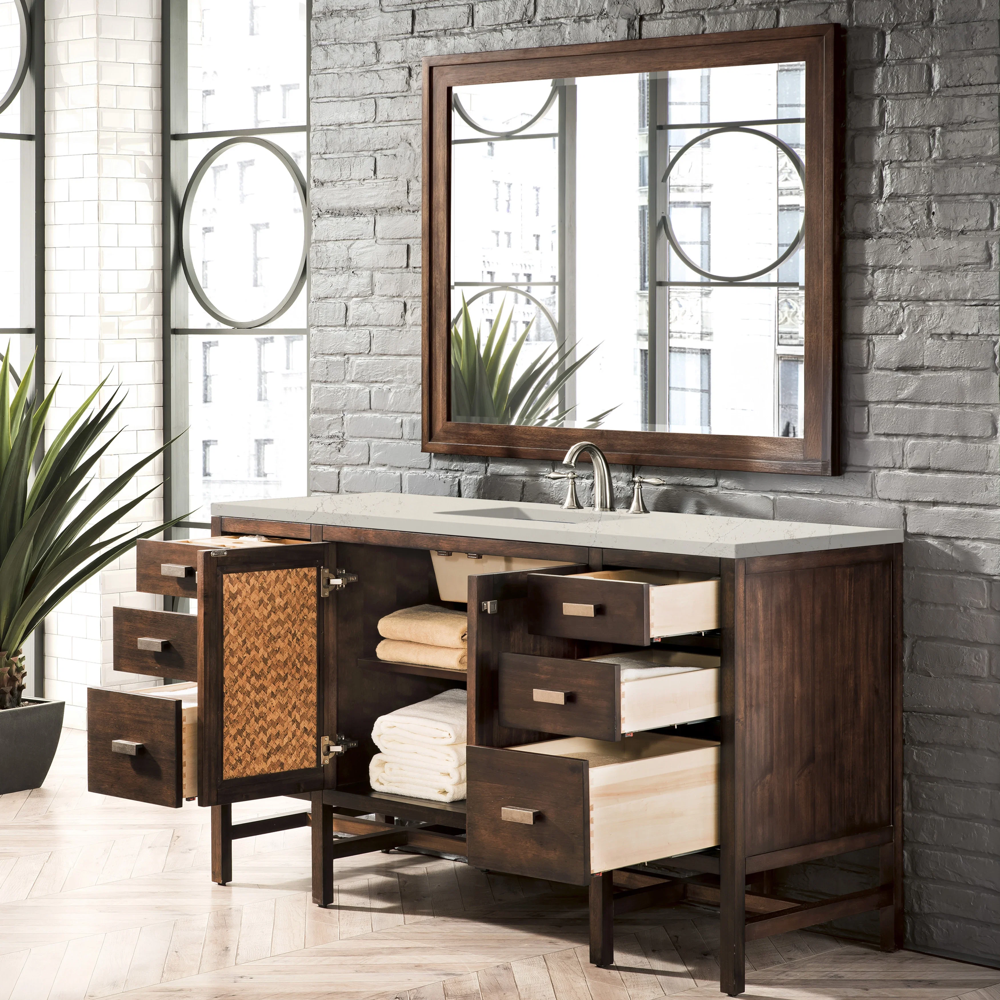 Addison 60" Single Vanity, Mid-Century Acacia, w/ 3 CM Siberian Silestone Top