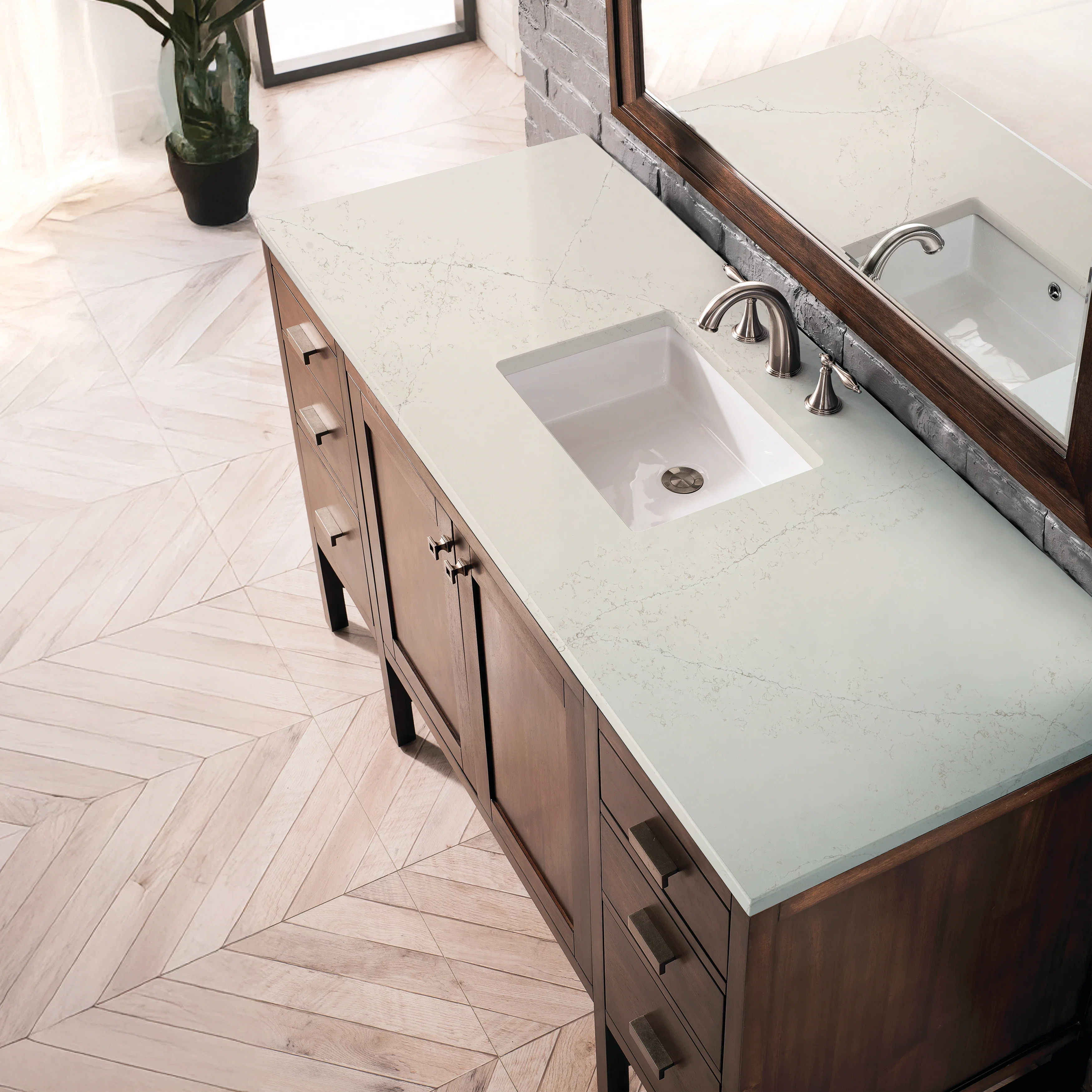 Addison 60" Single Vanity, Mid-Century Acacia, w/ 3 CM Siberian Silestone Top