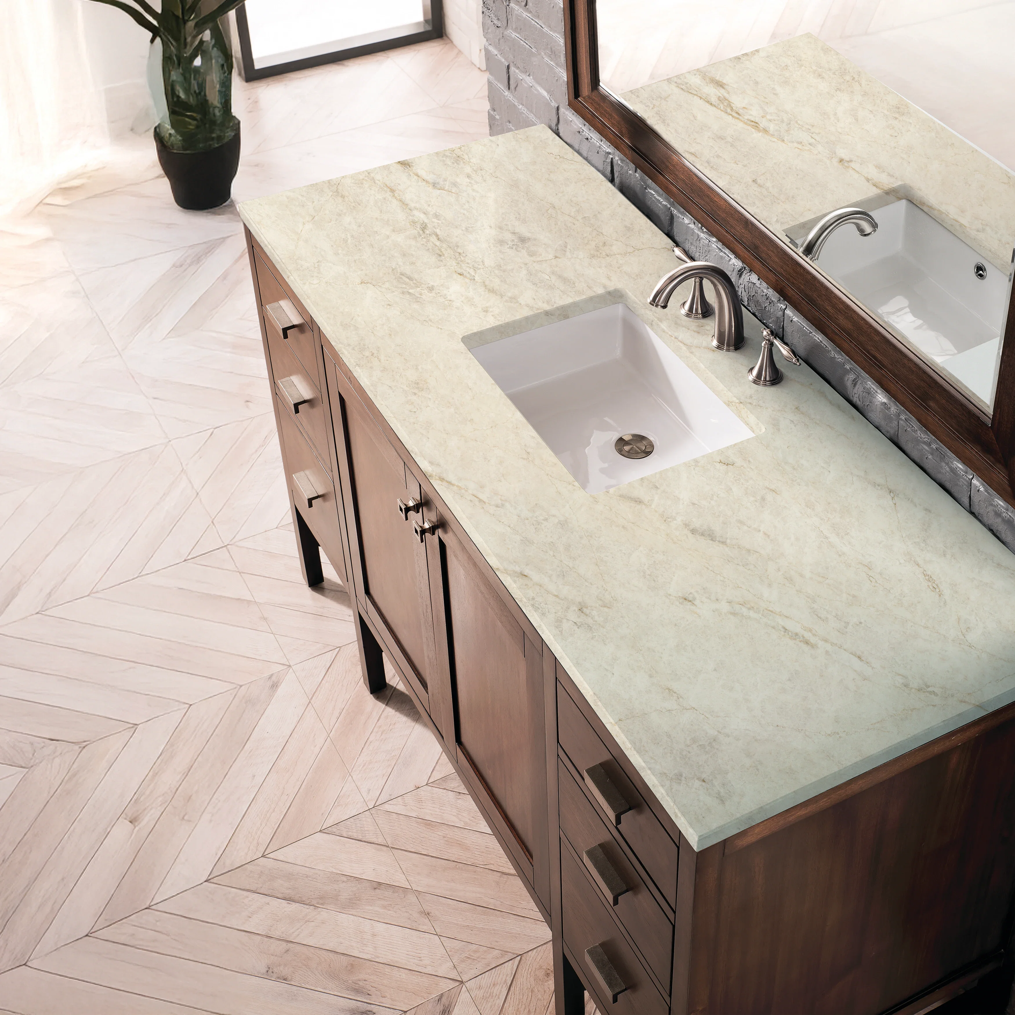 Addison 60" Single Vanity, Mid-Century Acacia, w/ 3 CM Tajnar Eclos Top
