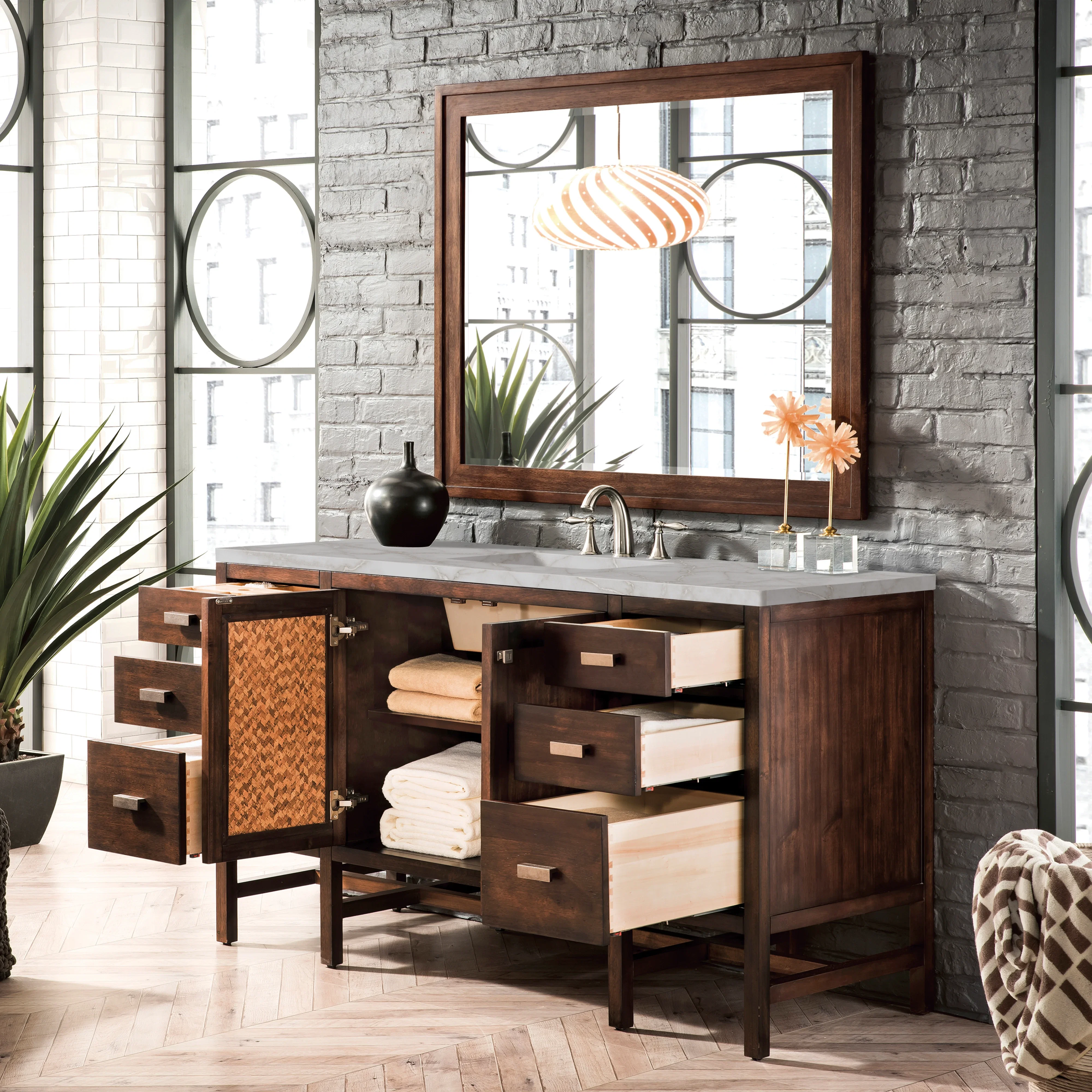 Addison 60" Single Vanity, Mid-Century Acacia w/ 3 CM Victorian Silver Silestone Top