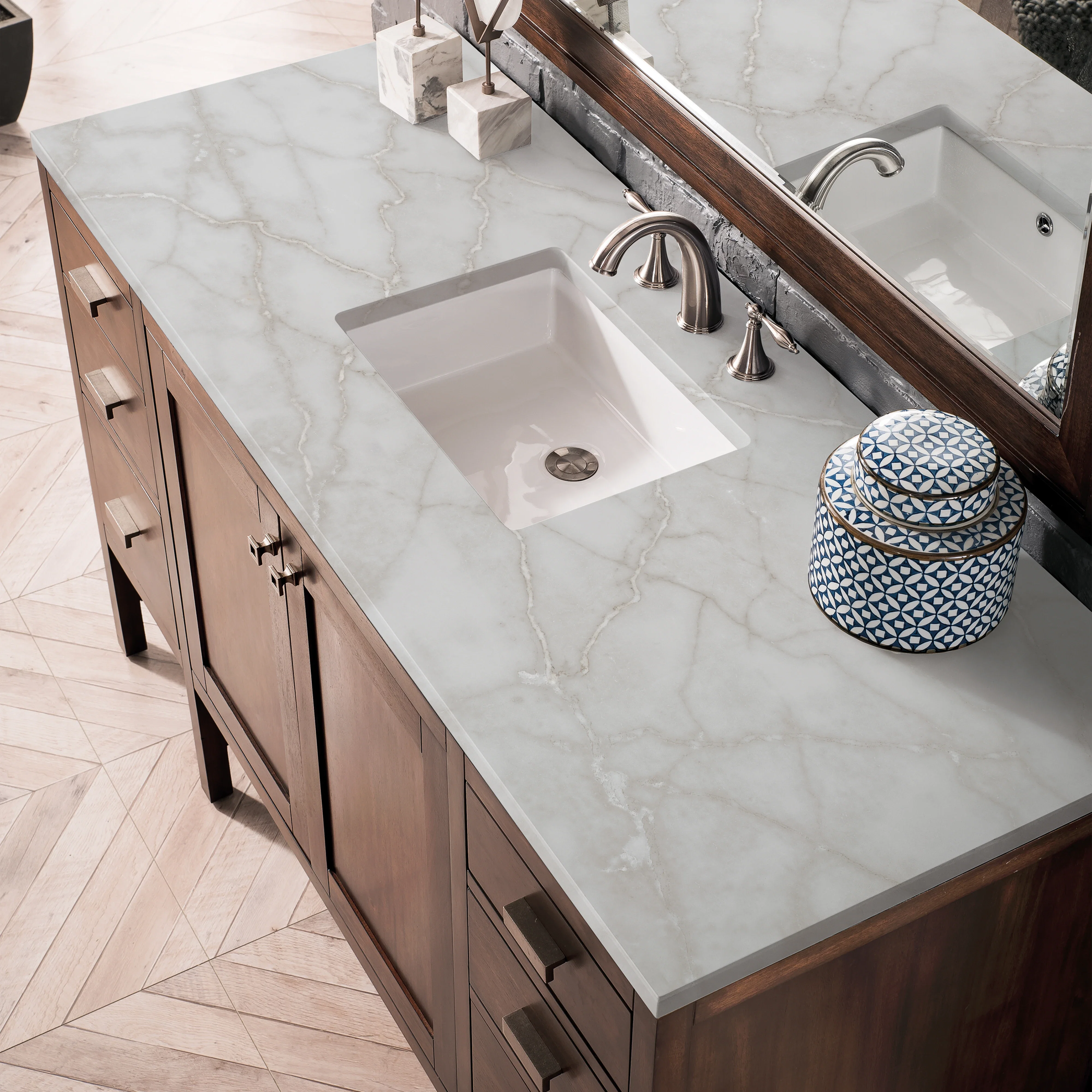 Addison 60" Single Vanity, Mid-Century Acacia w/ 3 CM Victorian Silver Silestone Top