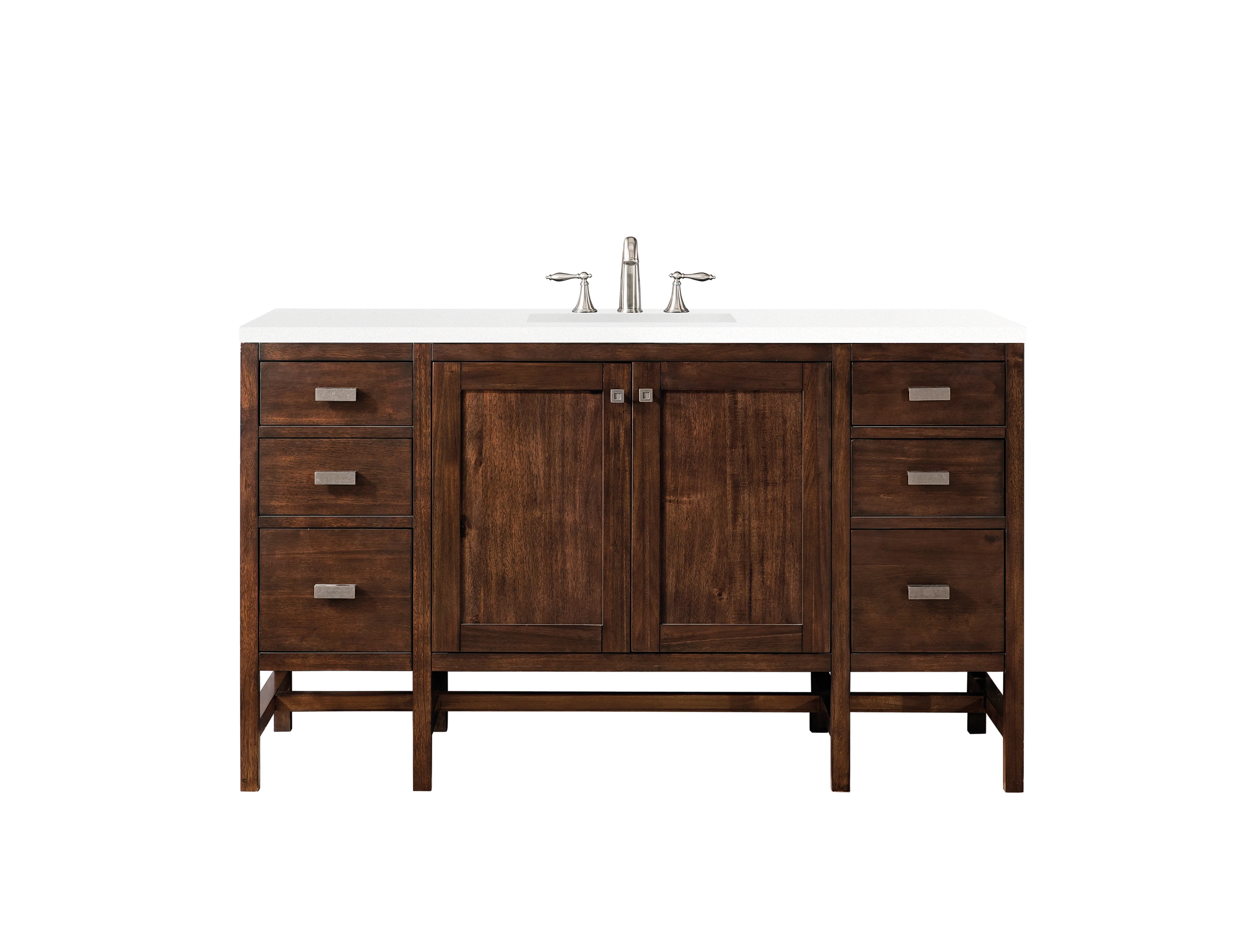 Addison 60" Single Vanity, Mid-Century Acacia w/ 3 CM White Zeus Silestone Top