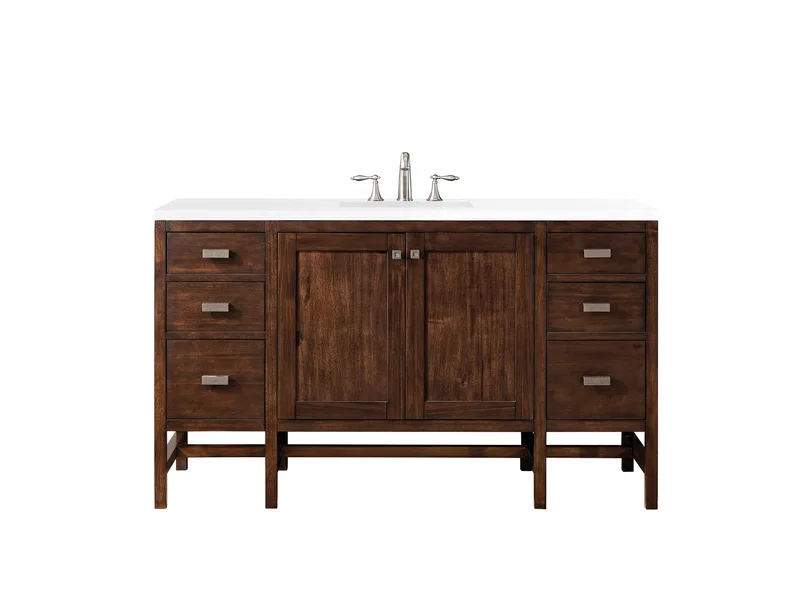 Addison 60" Single Vanity, Mid-Century Acacia w/ 3 CM White Zeus Silestone Top
