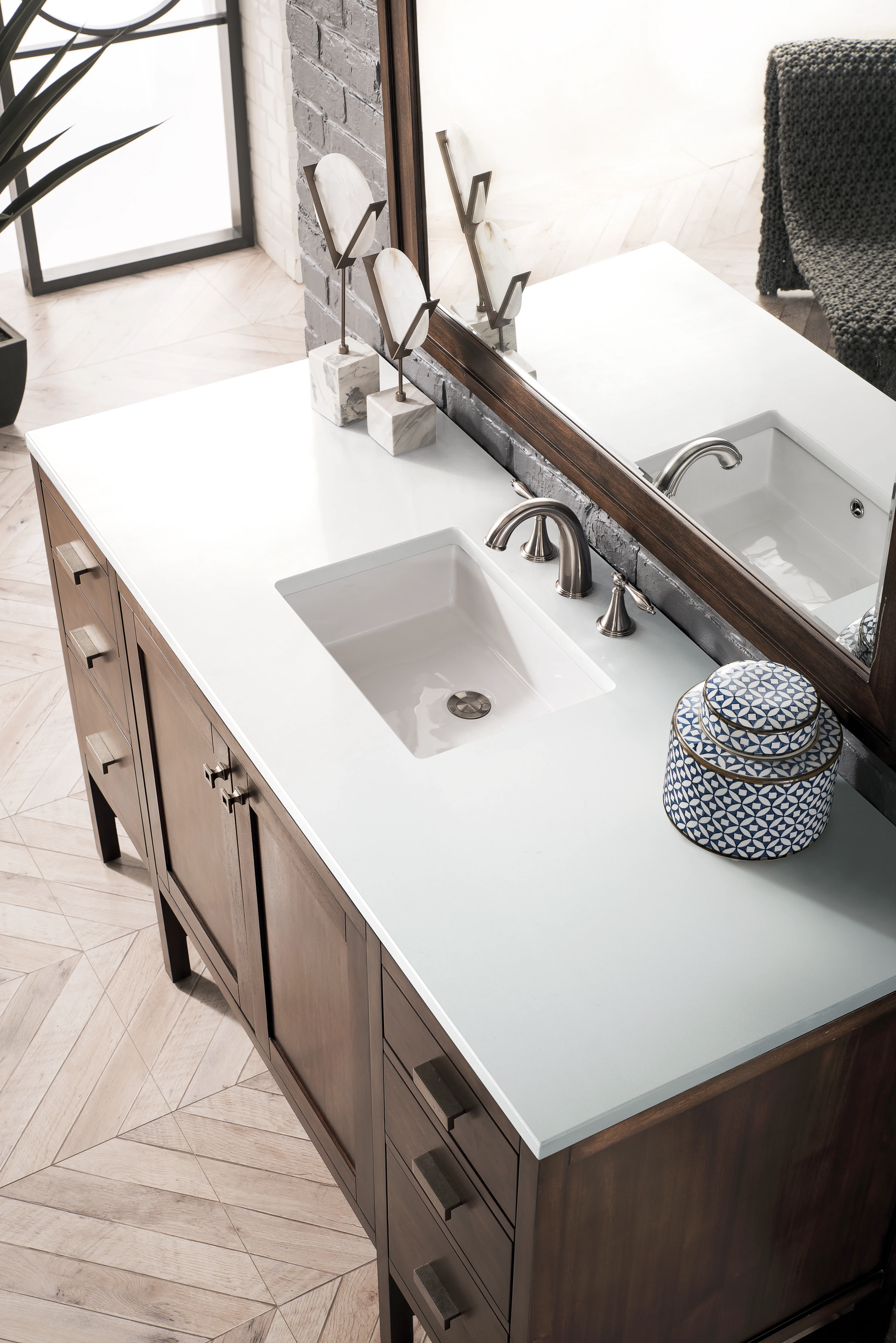Addison 60" Single Vanity, Mid-Century Acacia w/ 3 CM White Zeus Silestone Top