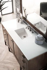 Addison 60" Single Vanity, Mid-Century Acacia w/ 3 CM White Zeus Silestone Top