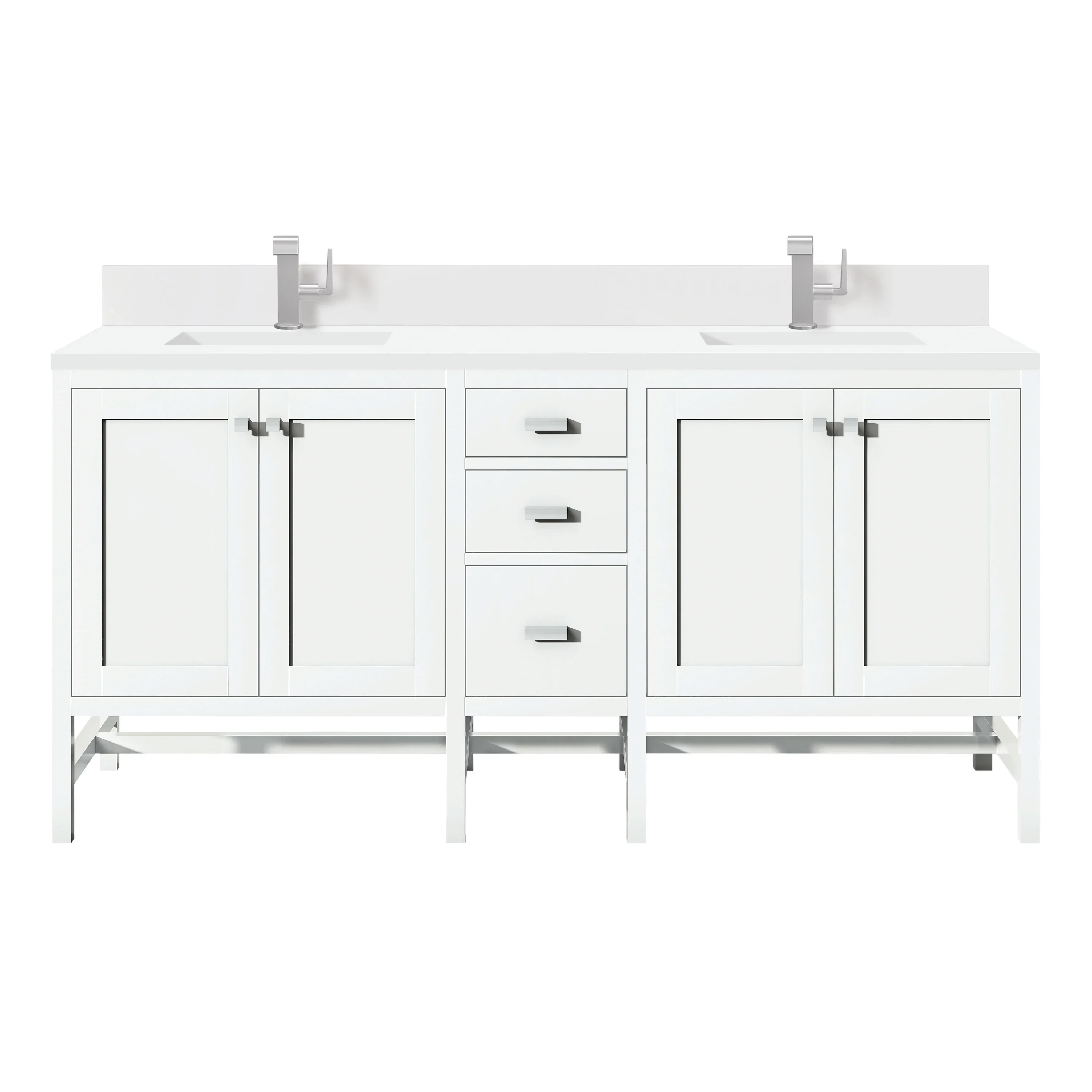 Addison 72" Double Vanity, Glossy White w/ Single Hole 3 CM White Zeus Silestone Top & Backsplash