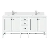 Addison 72" Double Vanity, Glossy White w/ Single Hole 3 CM White Zeus Silestone Top & Backsplash