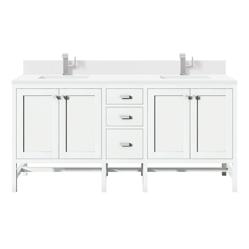 Addison 72" Double Vanity, Glossy White w/ Single Hole 3 CM White Zeus Silestone Top & Backsplash