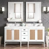 Addison 72" Double Vanity, Glossy White w/ Single Hole 3 CM White Zeus Silestone Top & Backsplash