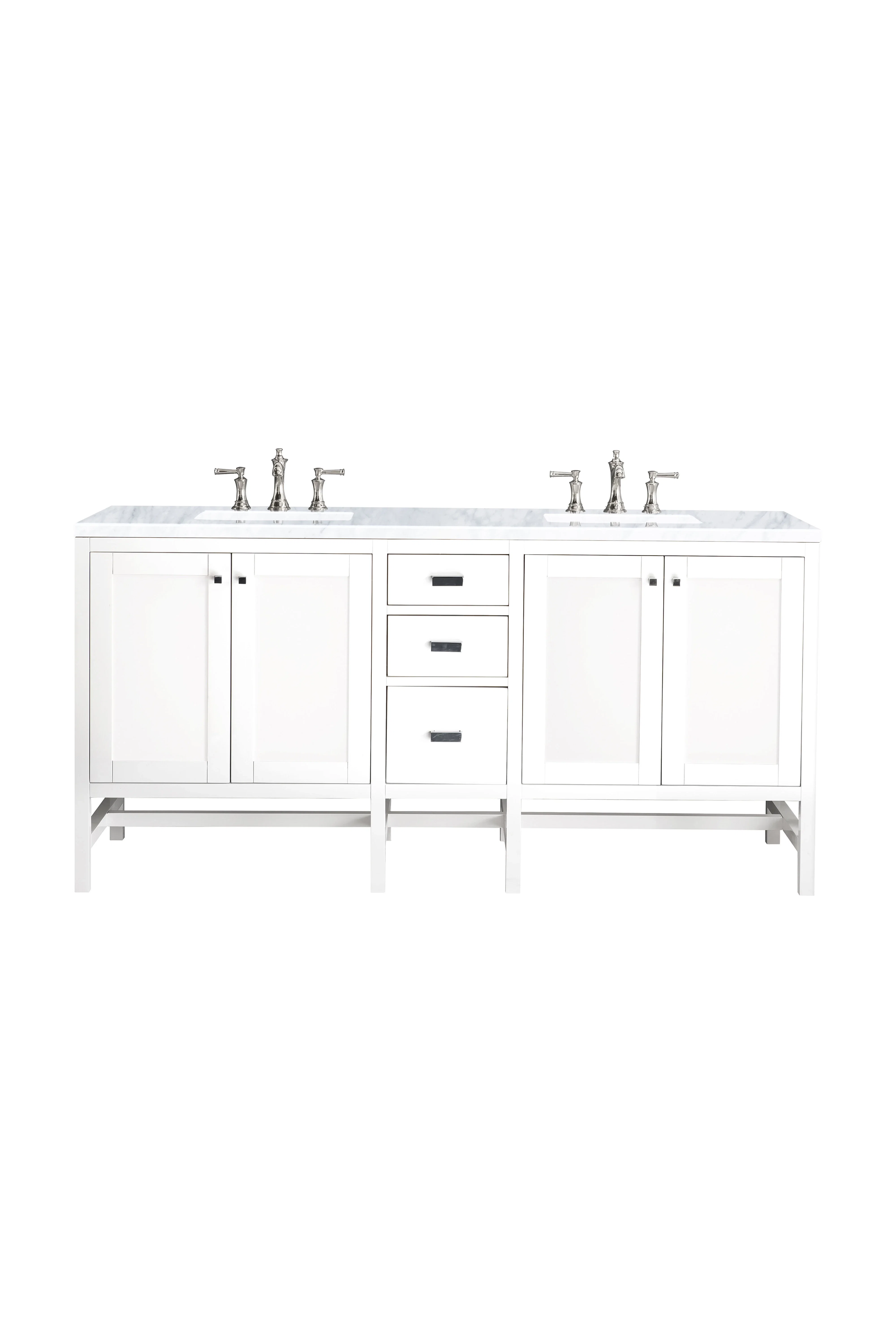 Addison 72" Double Vanity, Glossy White w/ 3 CM Carrara White Top