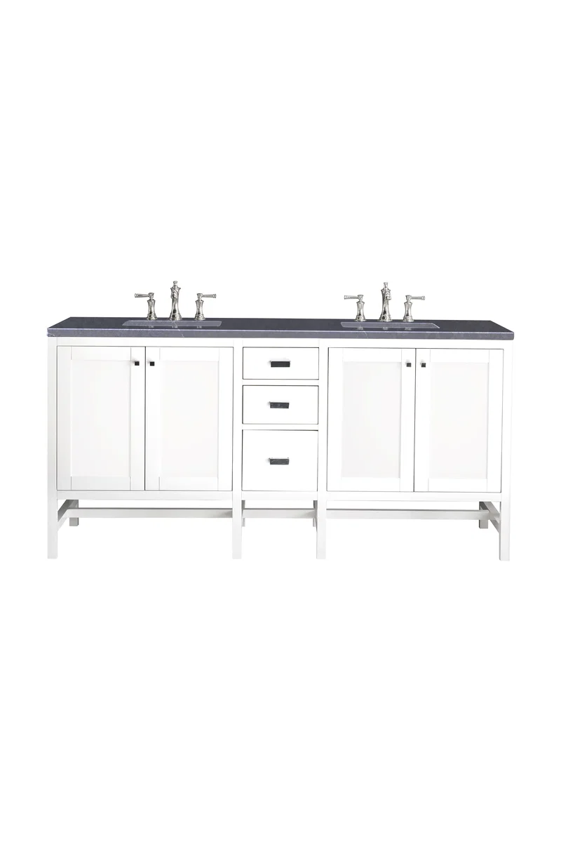 Addison 72" Double Vanity, Glossy White w/ 3 CM Charcoal Soapstone Silestone Top