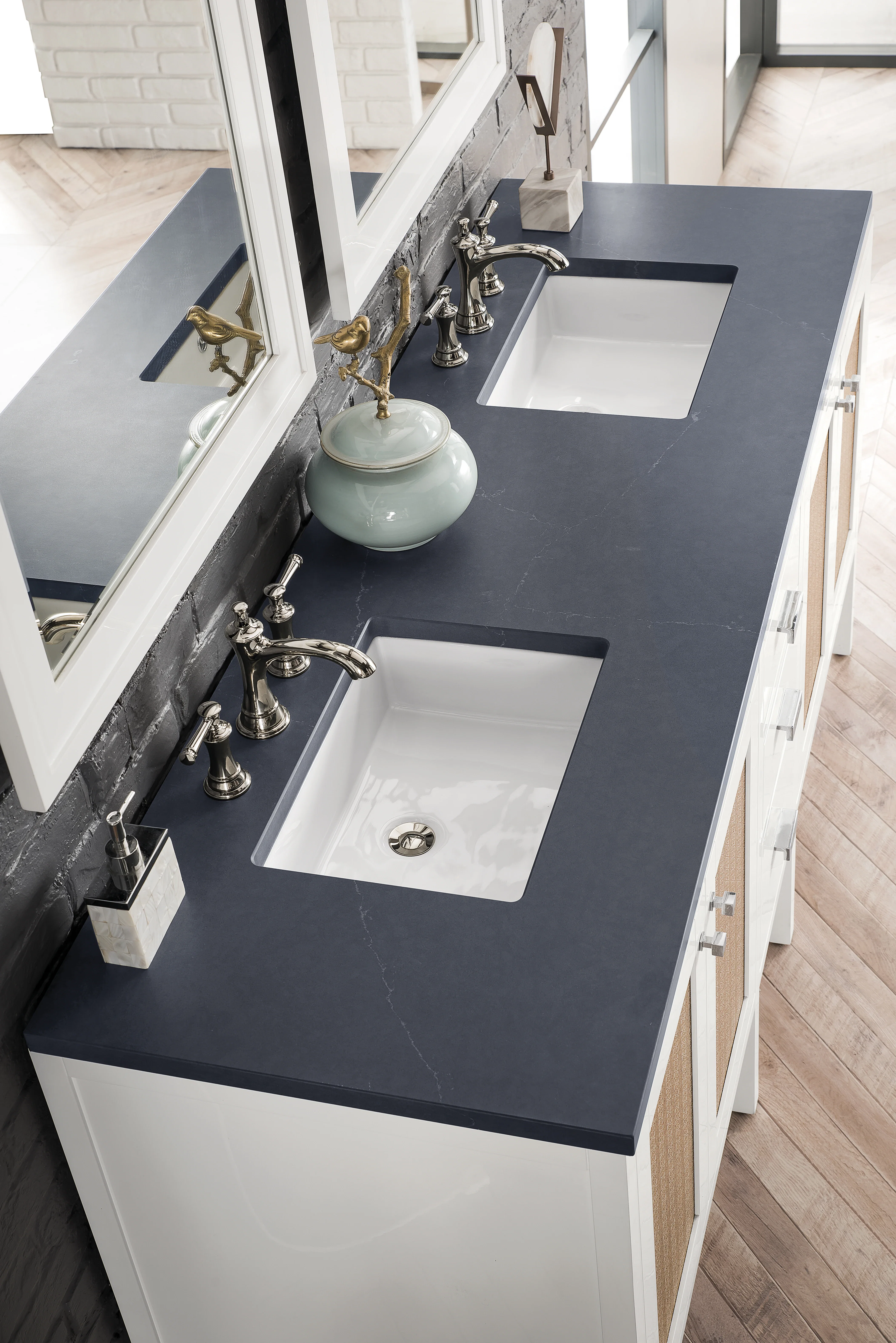Addison 72" Double Vanity, Glossy White w/ 3 CM Charcoal Soapstone Silestone Top