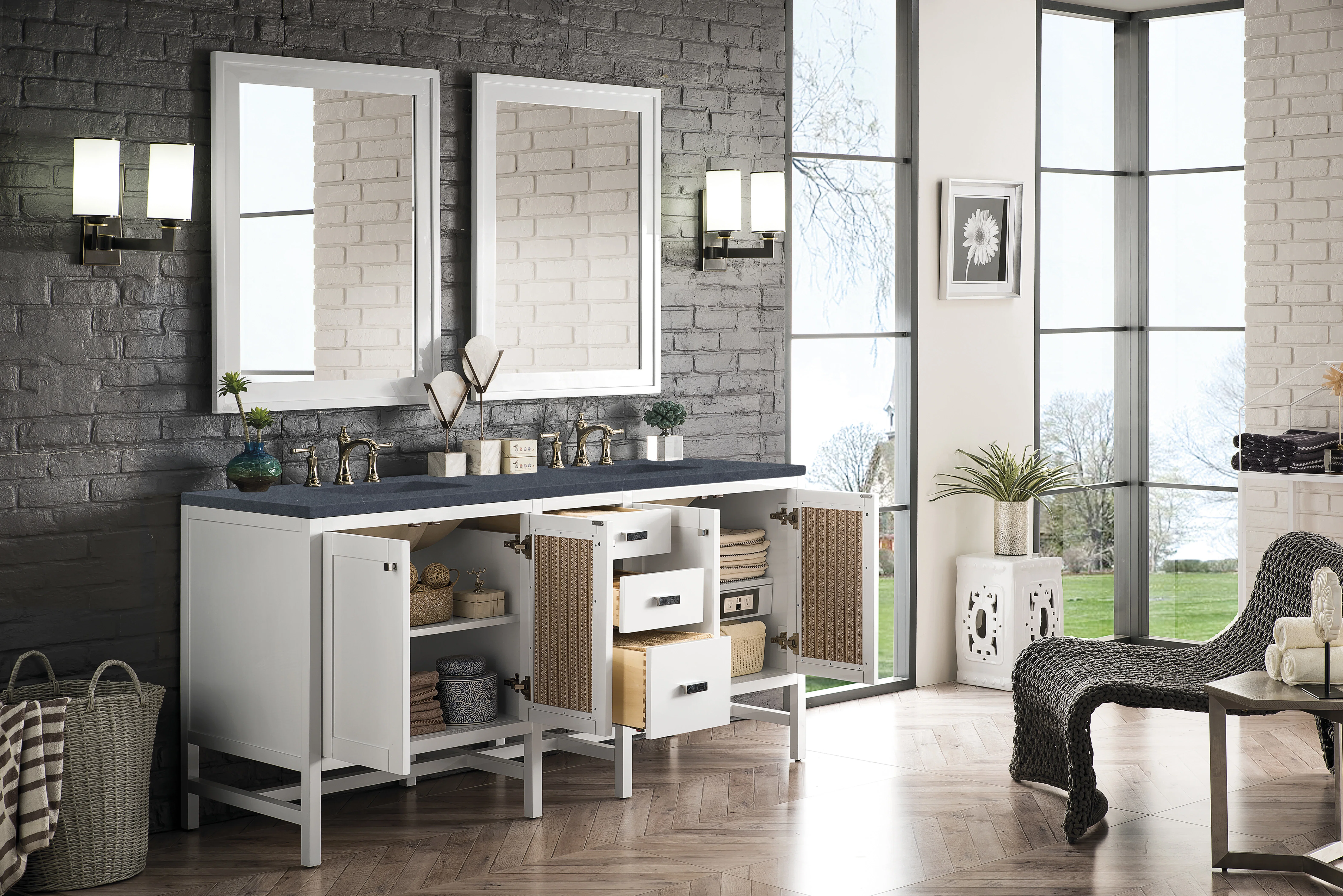 Addison 72" Double Vanity, Glossy White w/ 3 CM Charcoal Soapstone Silestone Top