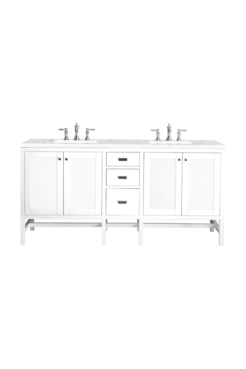Addison 72" Double Vanity, Glossy White w/ 3 CM Eternal Jasmine Pearl Silestone Top