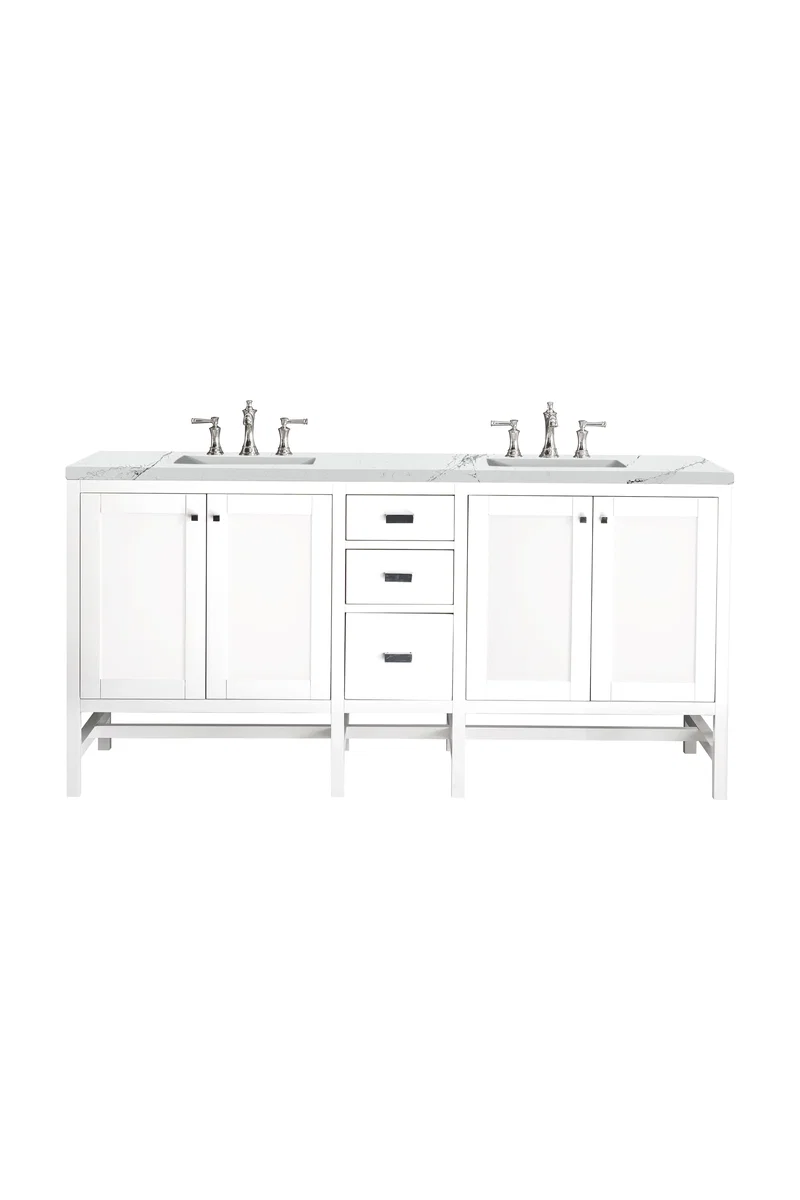 Addison 72" Double Vanity, Glossy White w/ 3 CM Ethereal Noctis Top