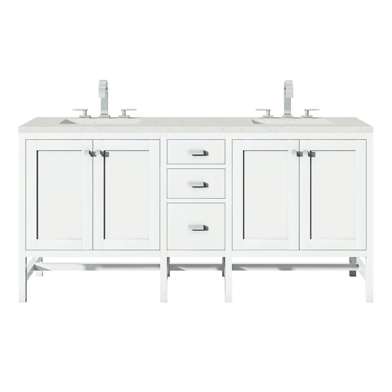 Addison 72" Double Vanity, Glossy White w/ 3 CM Lime Delight Silestone Top