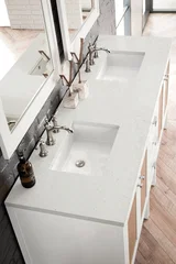 Addison 72" Double Vanity, Glossy White w/ 3 CM Lime Delight Silestone Top